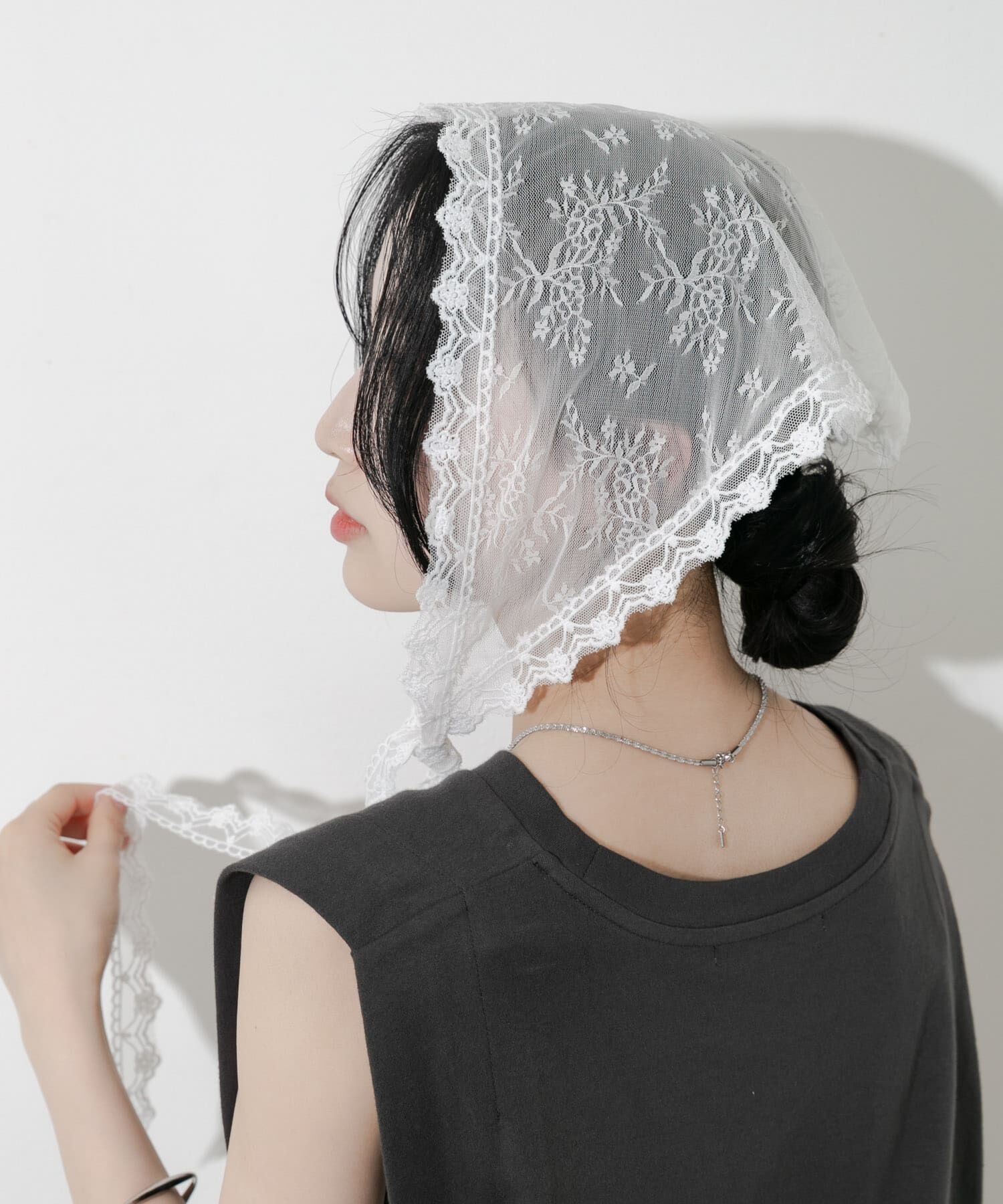 SMELLY「スカラップレースバブーシュカ」|バンダナ・スカーフ|