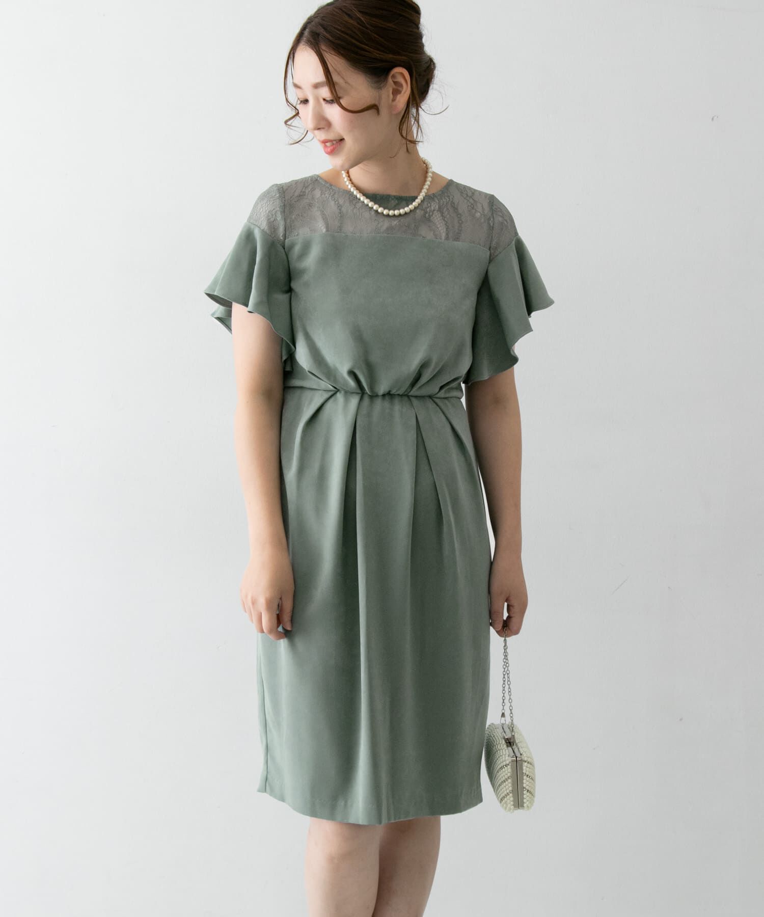 URBAN RESEARCH ROSSO「デコルテレースフリルドレス」|ワンピース|