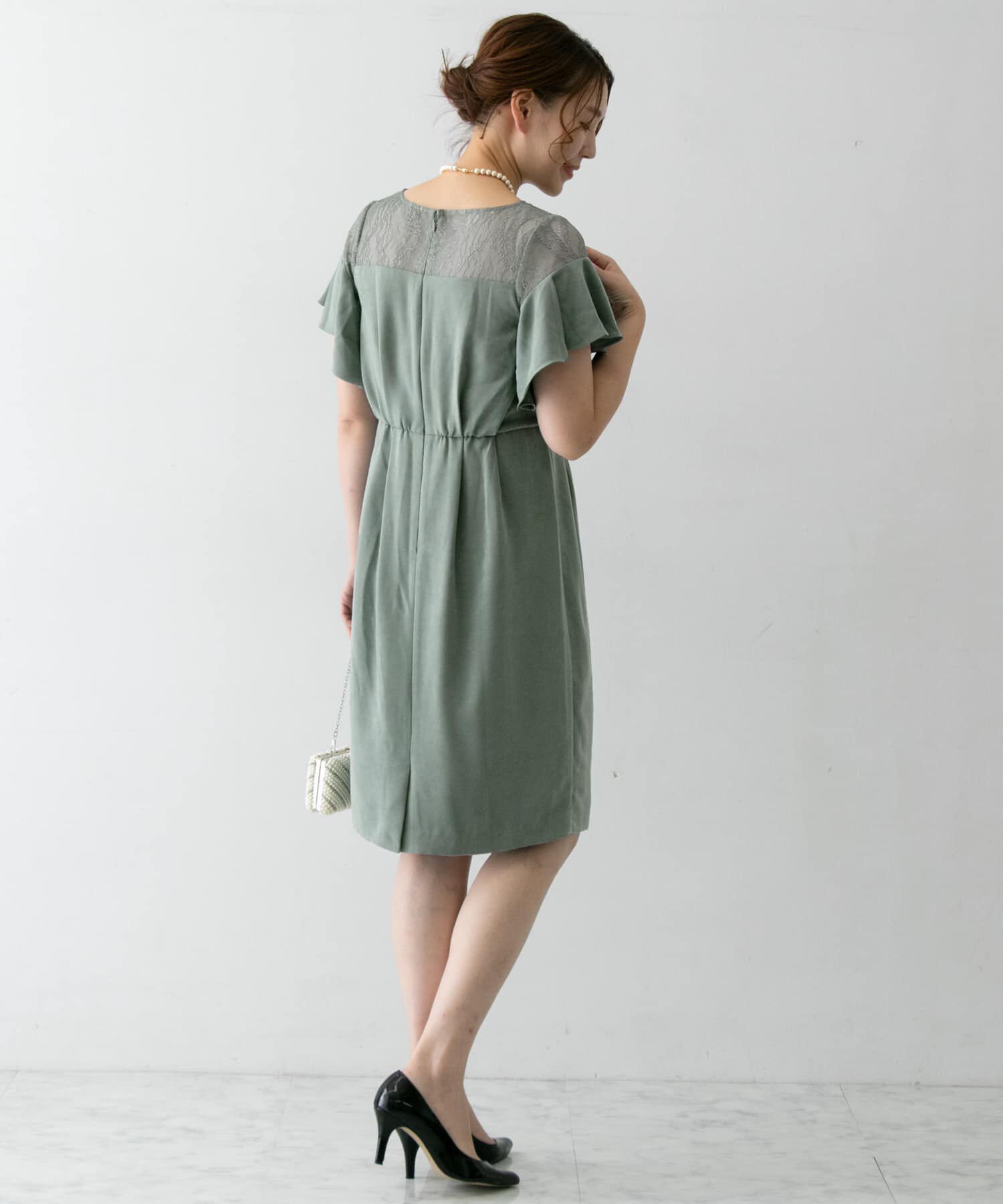 URBAN RESEARCH ROSSO「デコルテレースフリルドレス」|ワンピース|