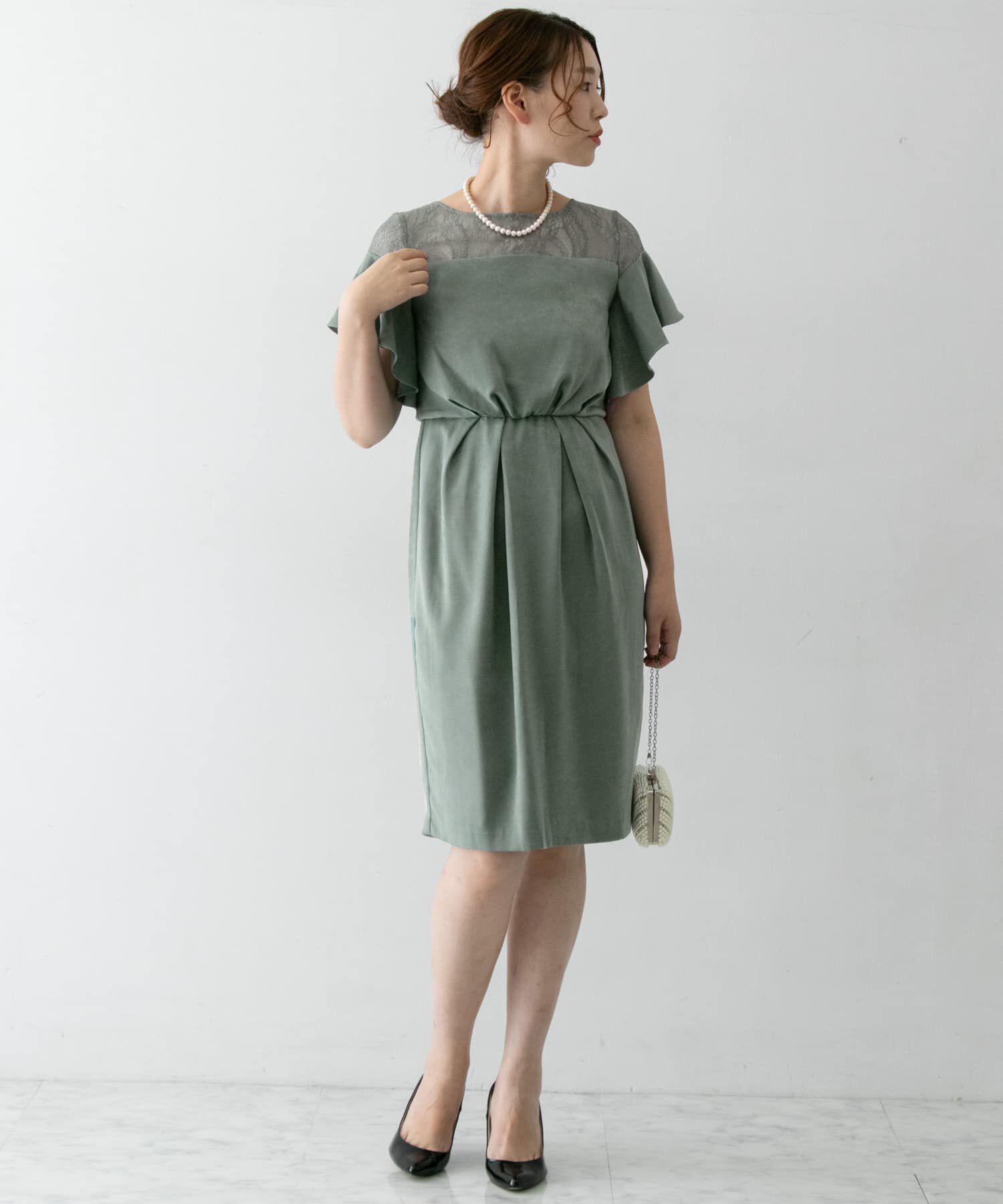 URBAN RESEARCH ROSSO「デコルテレースフリルドレス」|ワンピース|