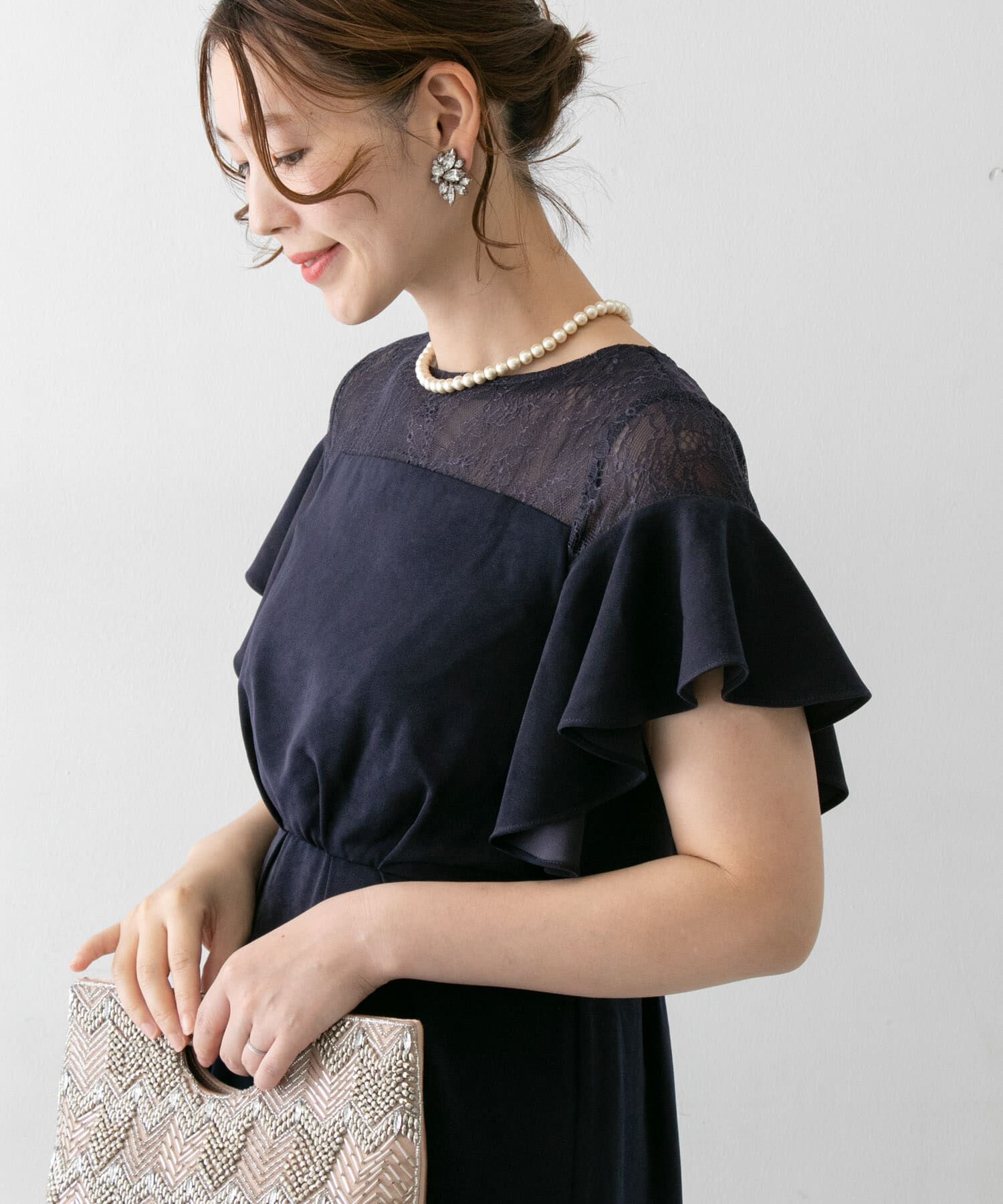 URBAN RESEARCH ROSSO「デコルテレースフリルドレス」|ワンピース|