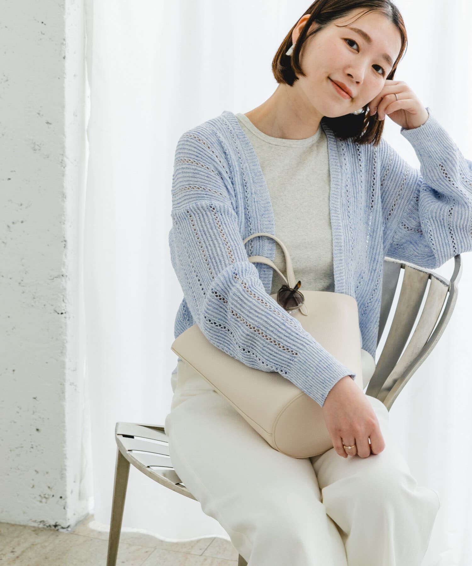 URBAN RESEARCH ROSSO「F by ROSSO　透かし編みショートカーディガン」|カーディガン|ライトブルー