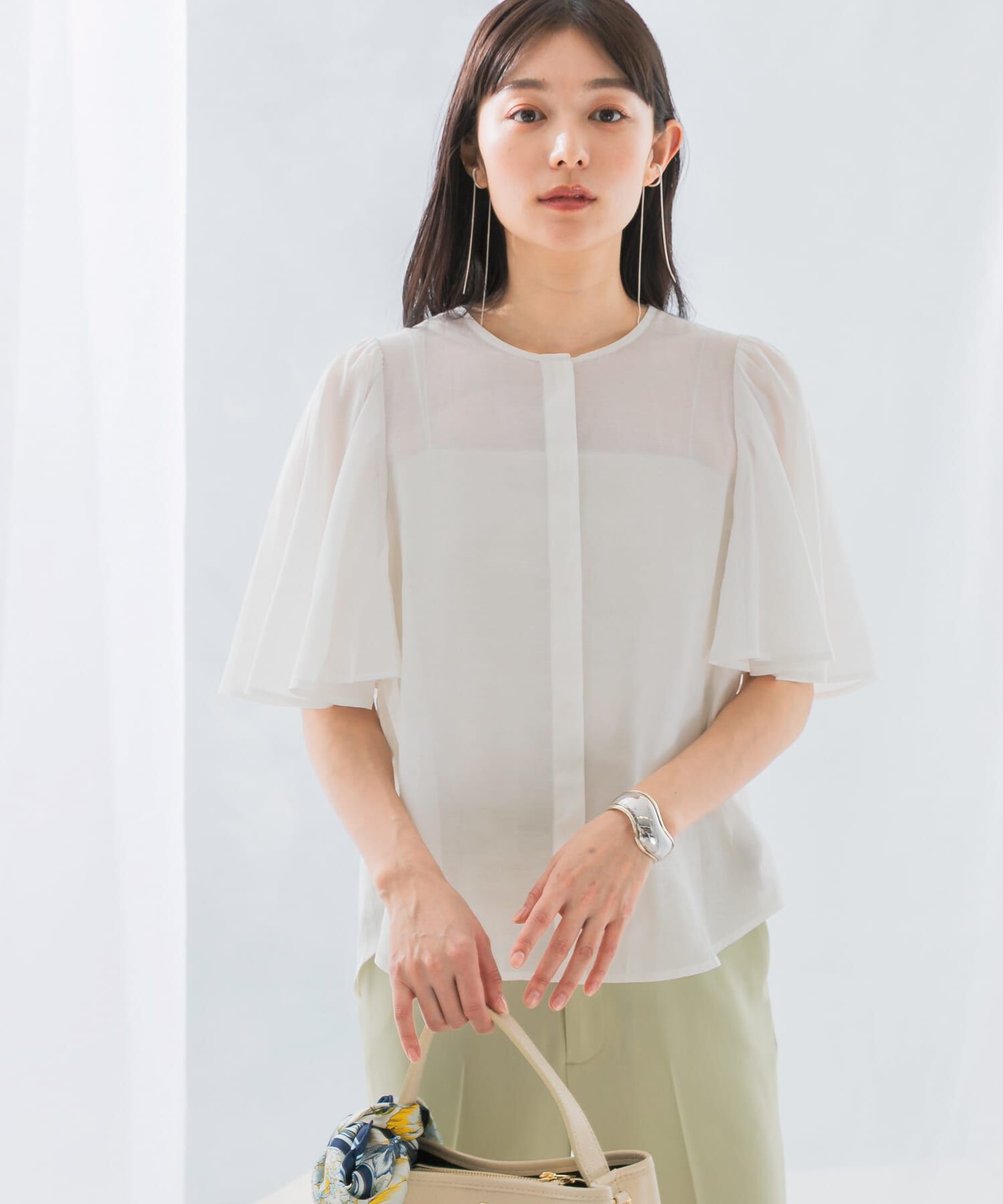 URBAN RESEARCH ROSSO「ウォッシャブルギャザースリーブブラウス」|シャツ・ブラウス|