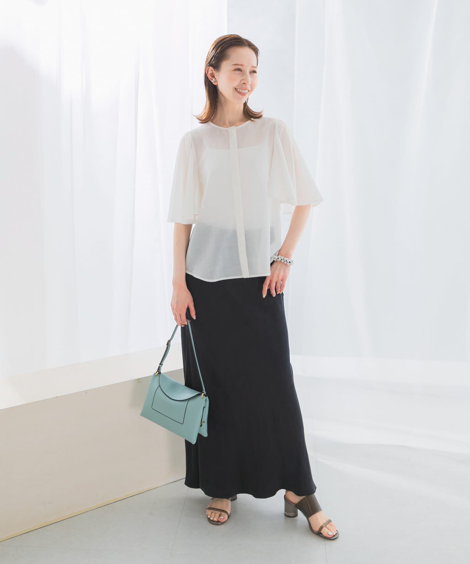 URBAN RESEARCH ROSSO「ウォッシャブルギャザースリーブブラウス」|シャツ・ブラウス|