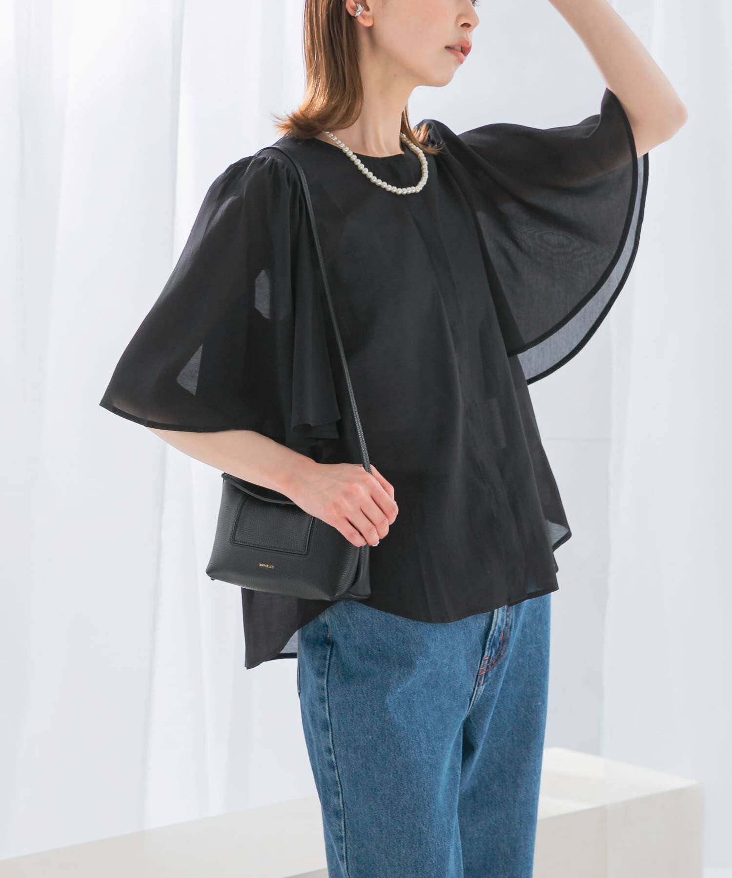 URBAN RESEARCH ROSSO「ウォッシャブルギャザースリーブブラウス」|シャツ・ブラウス|ブラック