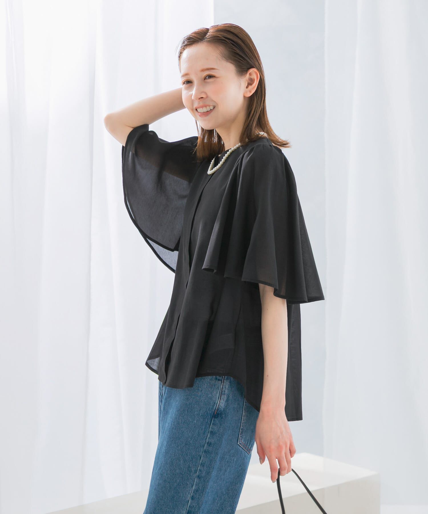 URBAN RESEARCH ROSSO「ウォッシャブルギャザースリーブブラウス」|シャツ・ブラウス|