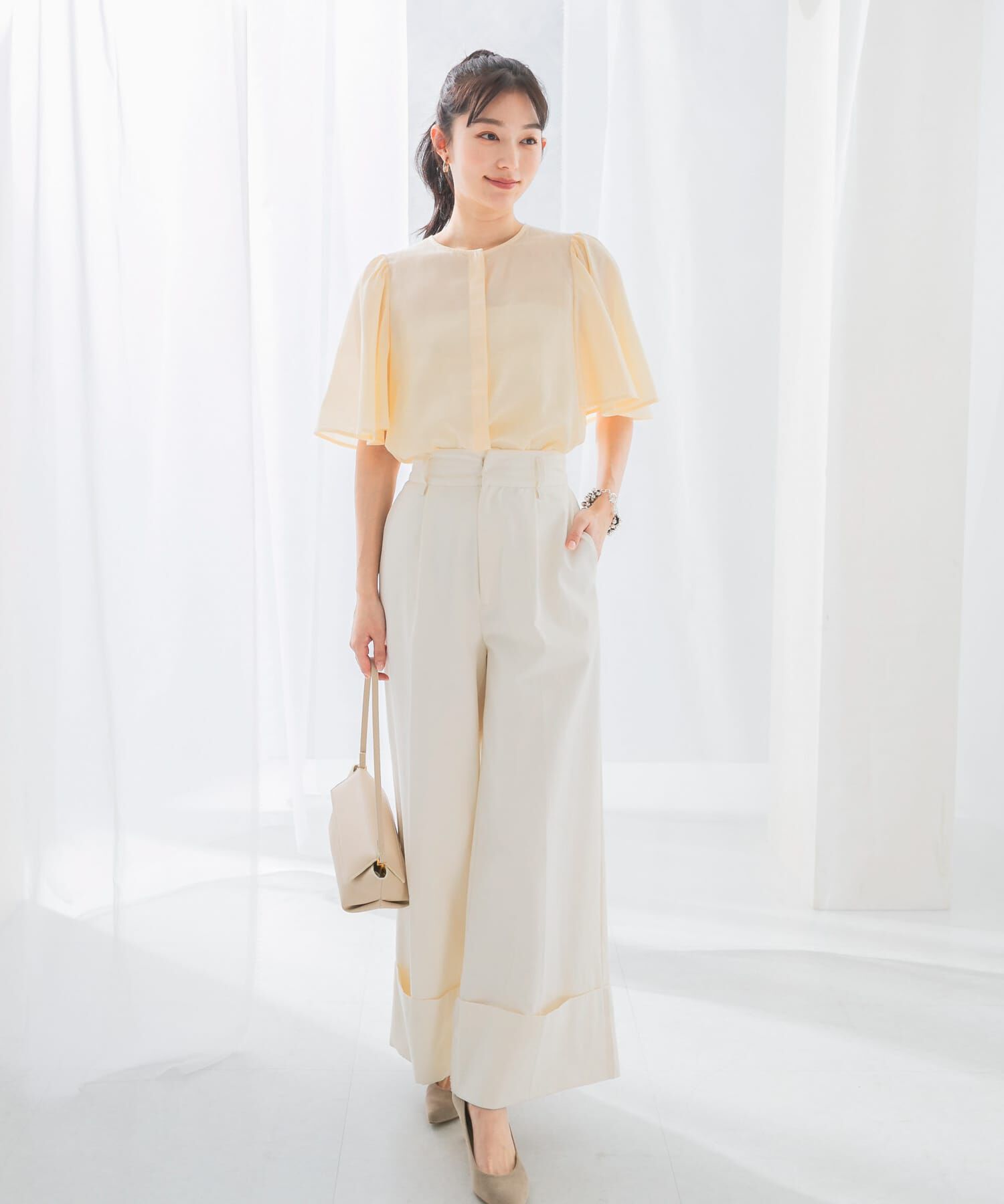 URBAN RESEARCH ROSSO「ウォッシャブルギャザースリーブブラウス」|シャツ・ブラウス|