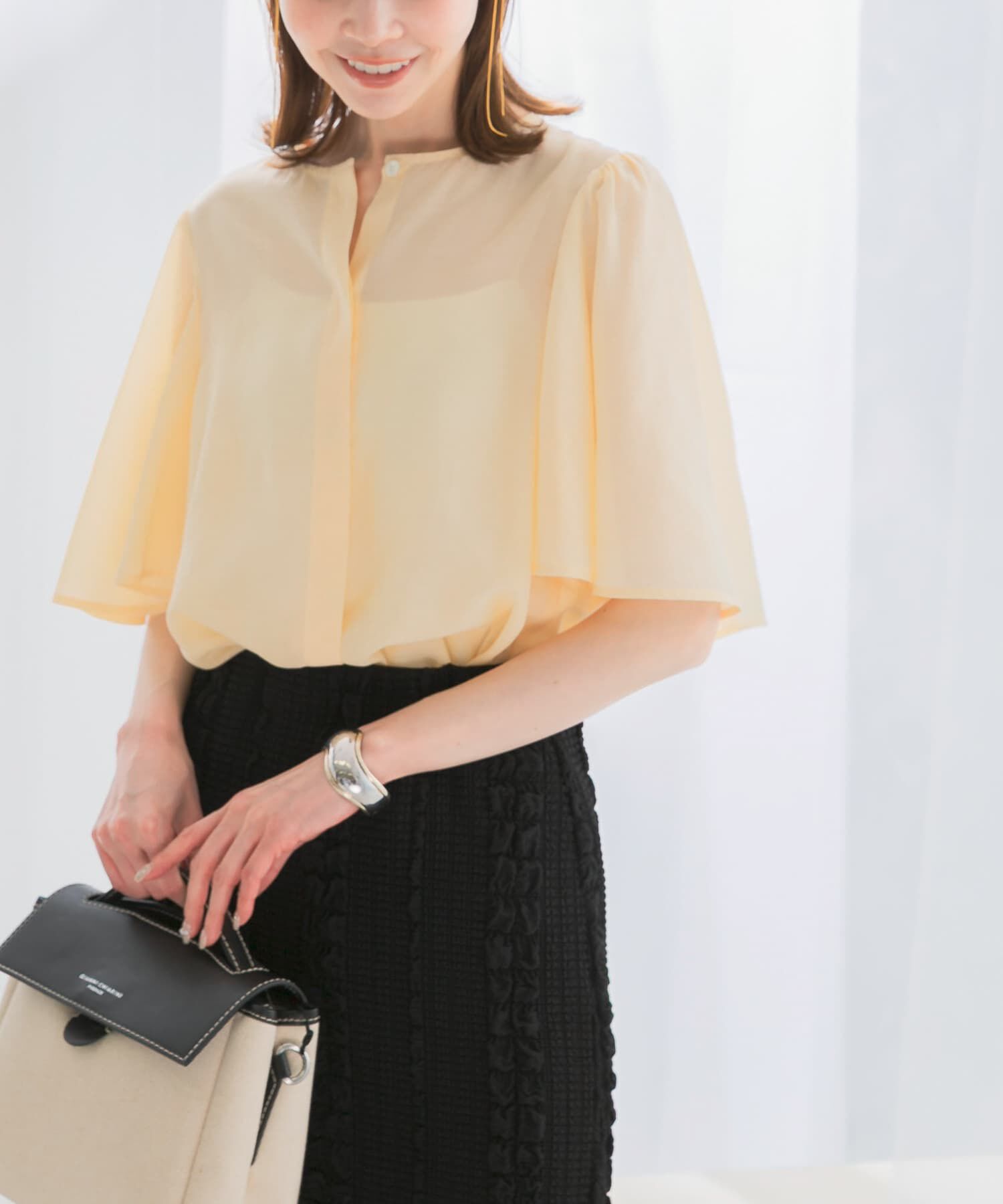 URBAN RESEARCH ROSSO「ウォッシャブルギャザースリーブブラウス」|シャツ・ブラウス|