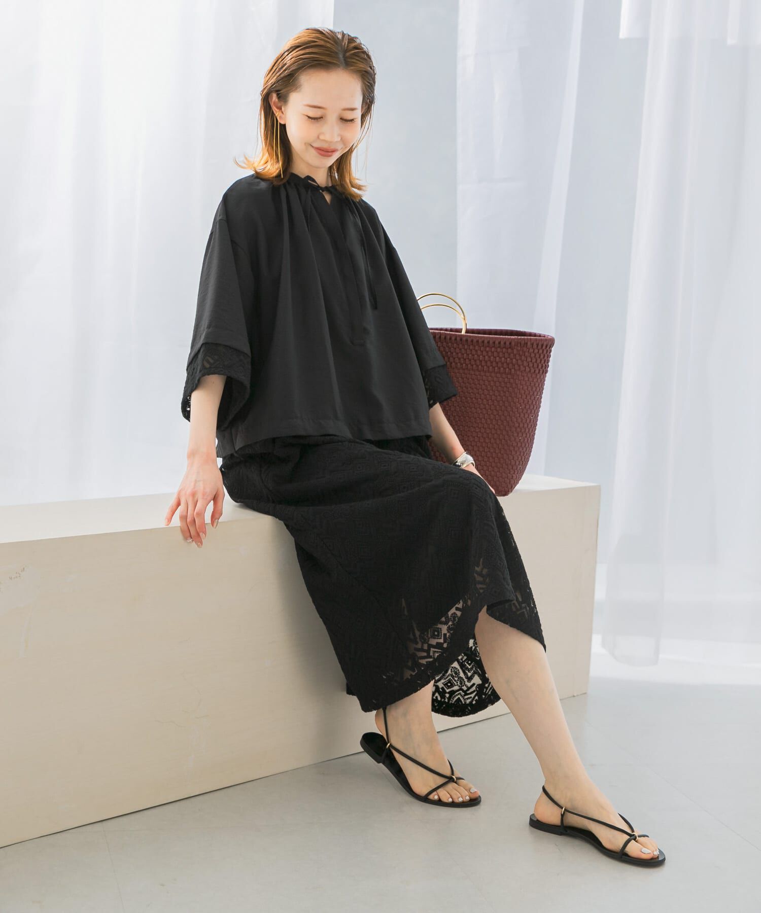 URBAN RESEARCH ROSSO「レース切替ワンピース」|ワンピース|ブラック