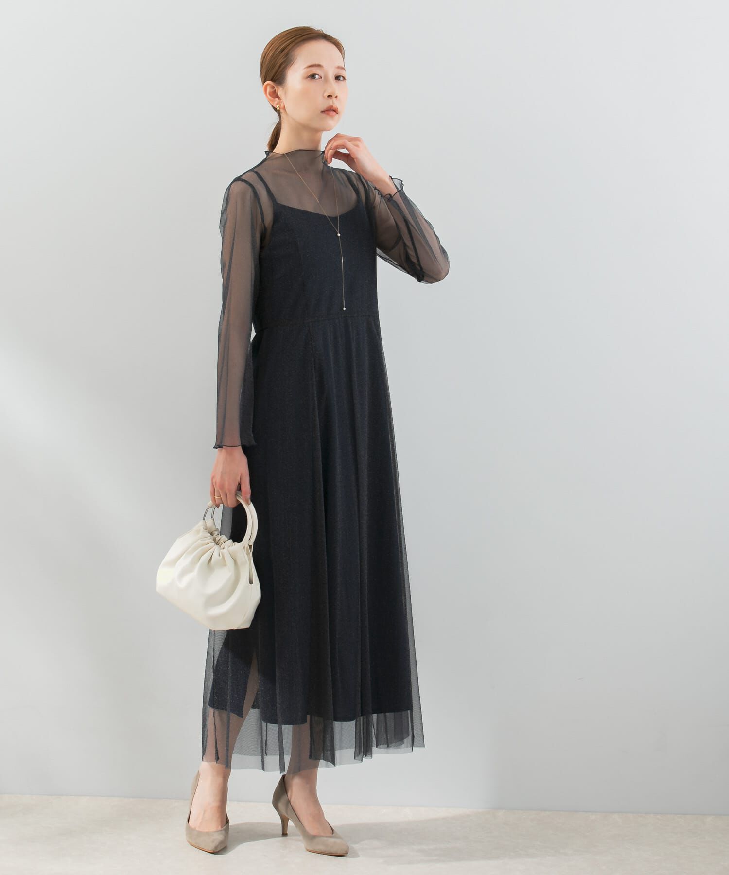 URBAN RESEARCH ROSSO「kaene　ラメチュールメロウワンピース」|ワンピース|ネイビー