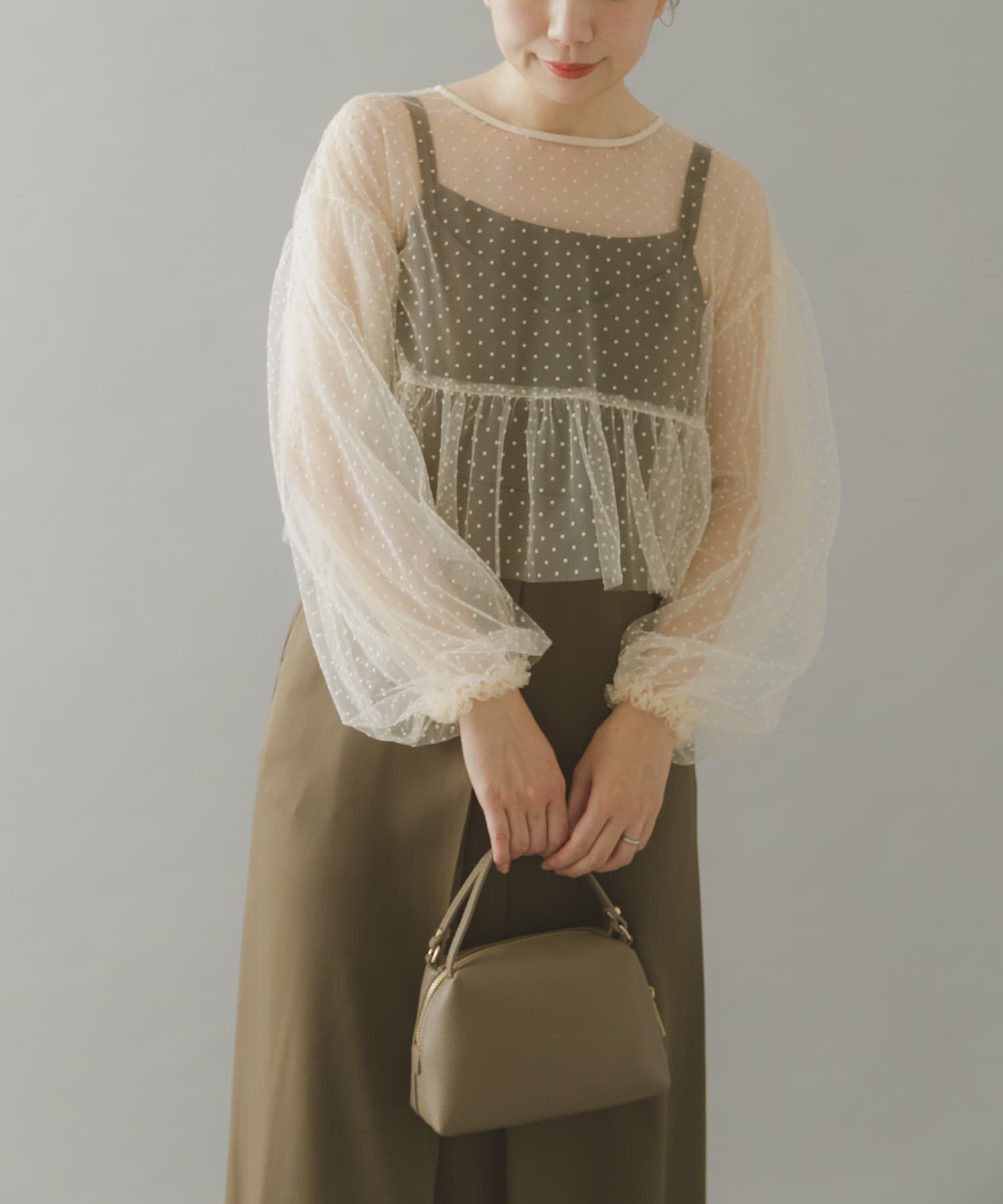 URBAN RESEARCH ROSSO「ドットチュールブラウスSETドレス」|ワンピース|ブラウン系その他