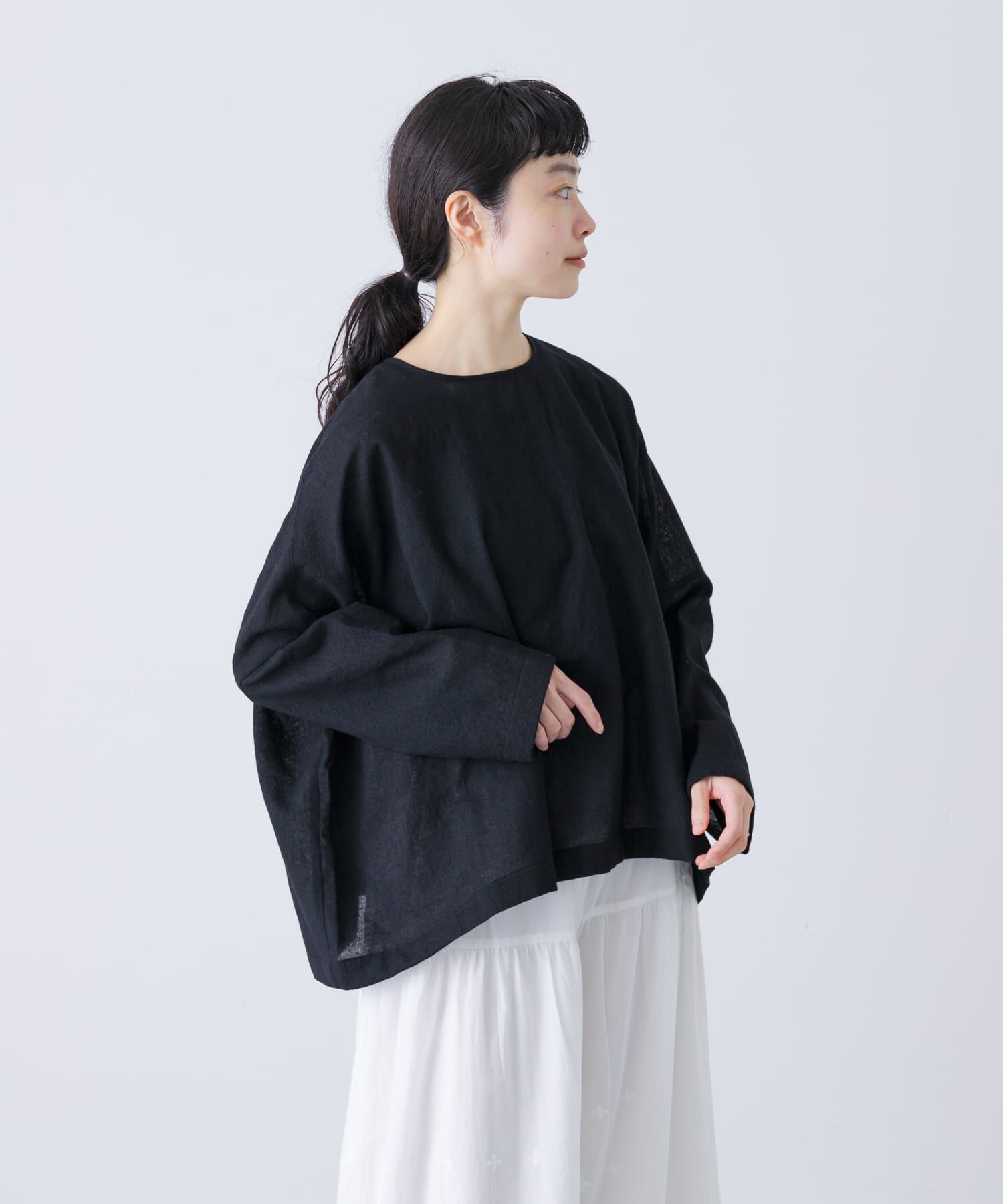 かぐれ「ウールガーゼワイドプルオーバー」|シャツ・ブラウス|ブラック
