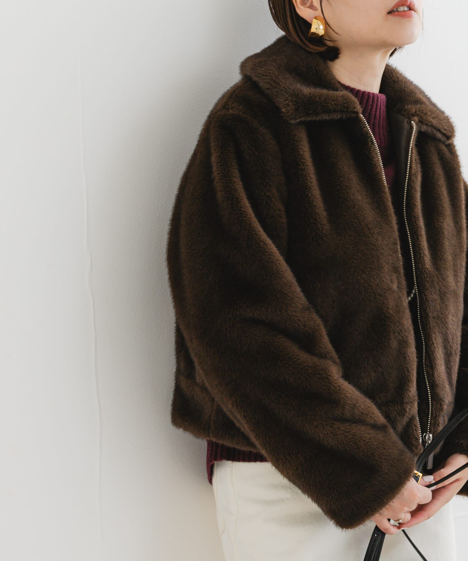 URBAN RESEARCH ROSSO「F by ROSSO　ファーZIPショートコート」|ノーカラーコート|