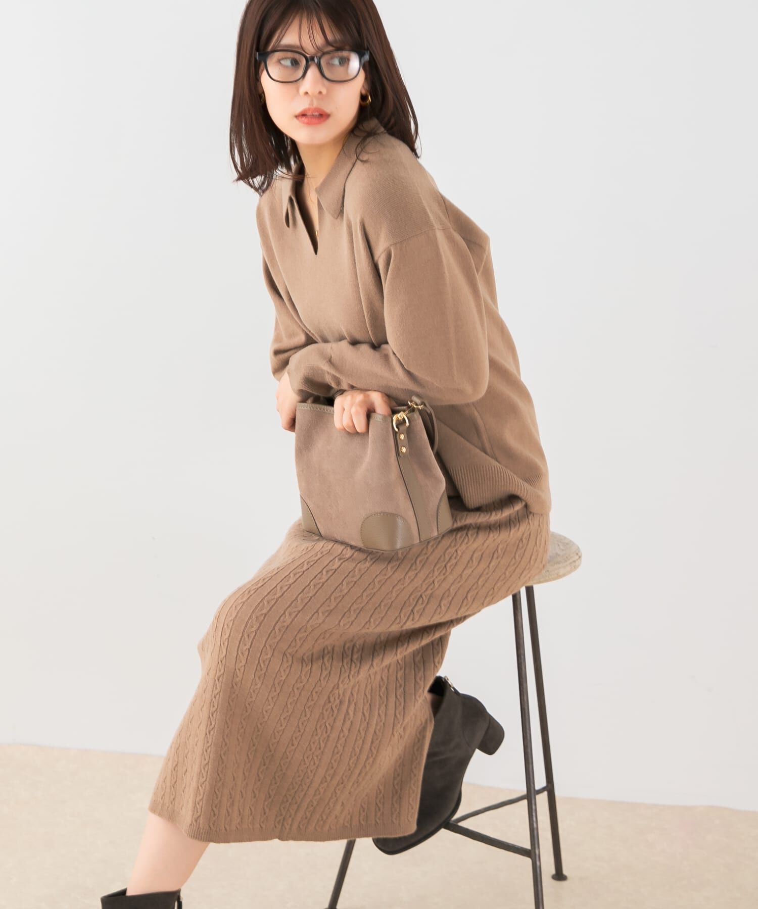 URBAN RESEARCH ROSSO「F by ROSSO　ウォッシャブル抗ピルニット+スカート」|ニット・セーター|モカ