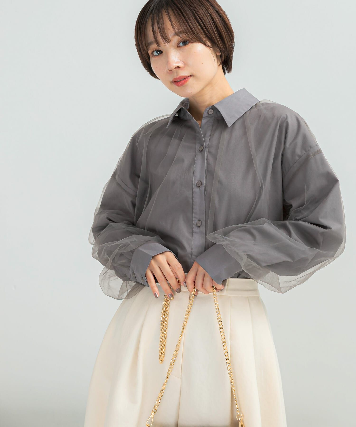 URBAN RESEARCH ROSSO「Torrazzo Donna　Sheer Tulle Shirt」|シャツ・ブラウス|ダークグレー