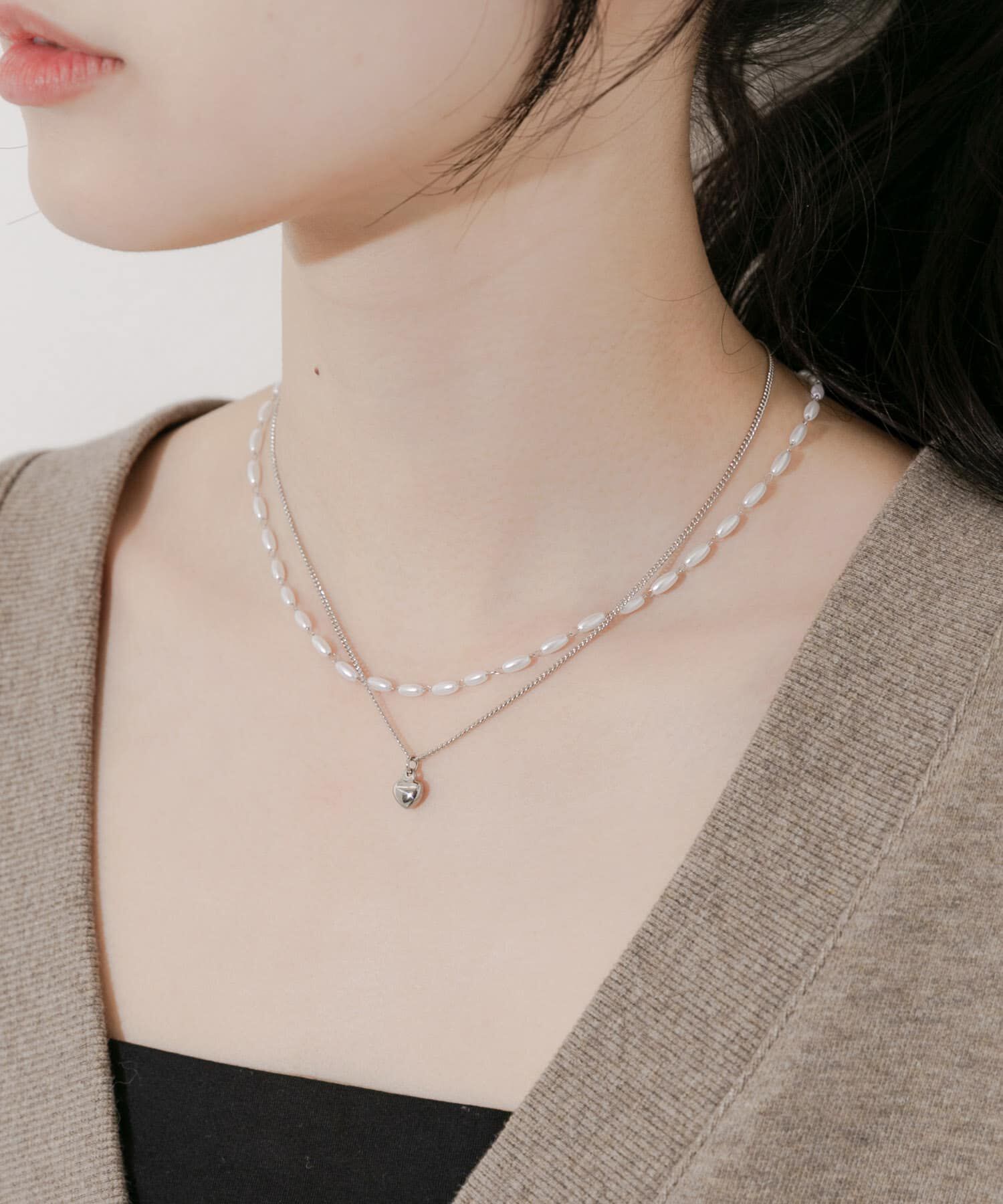 SMELLY「ステンレスハートトップパール2セットネックレス」|ネックレス|
