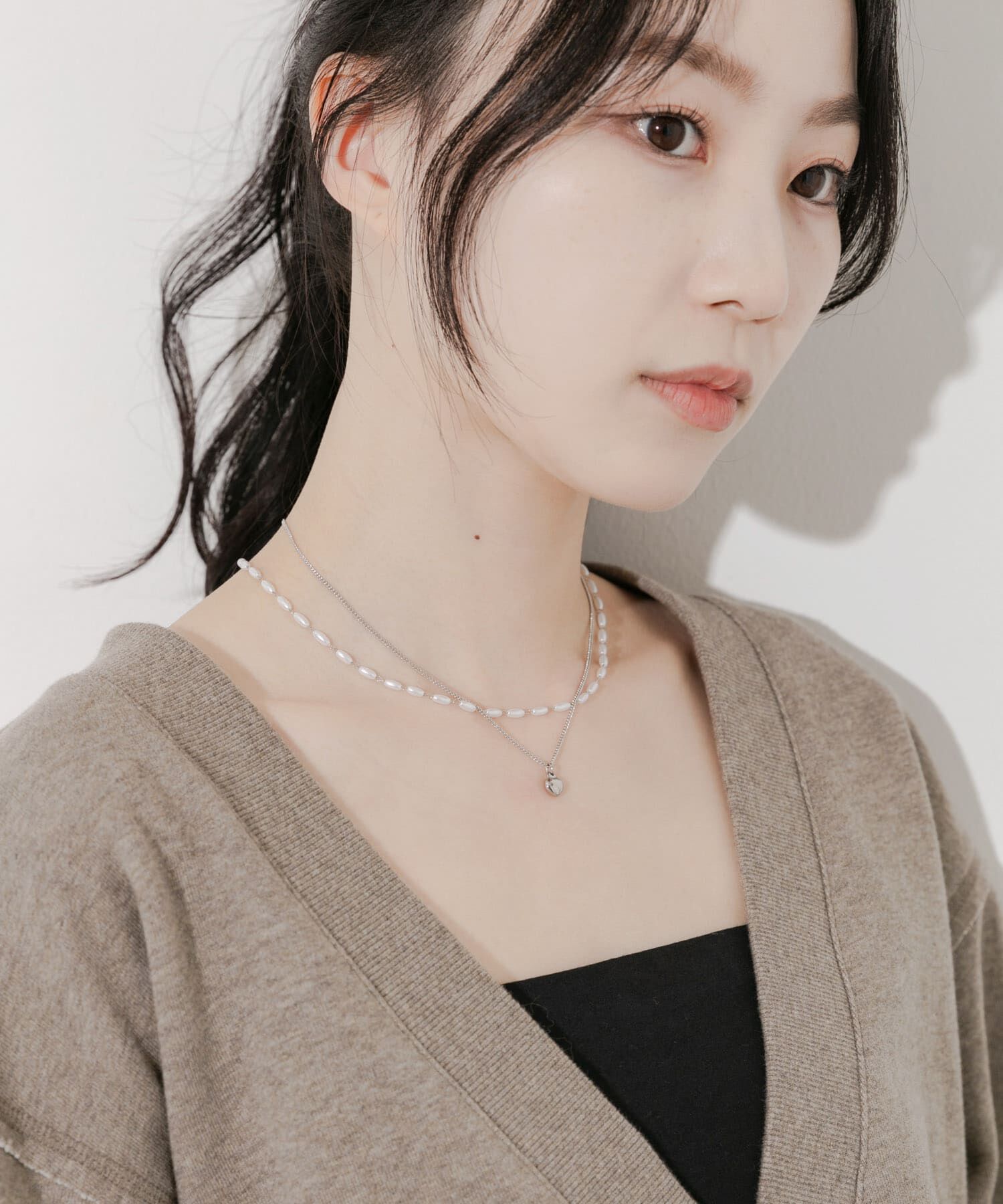 SMELLY「ステンレスハートトップパール2セットネックレス」|ネックレス|