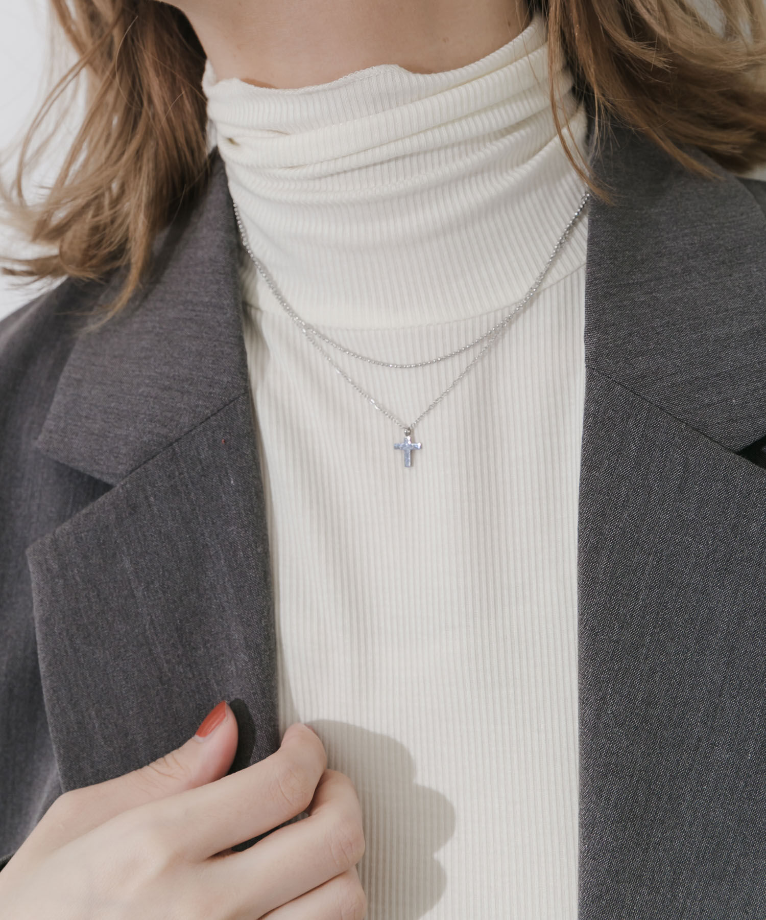 SMELLY「ステンレスクロストップレイヤードネックレス」|ネックレス|