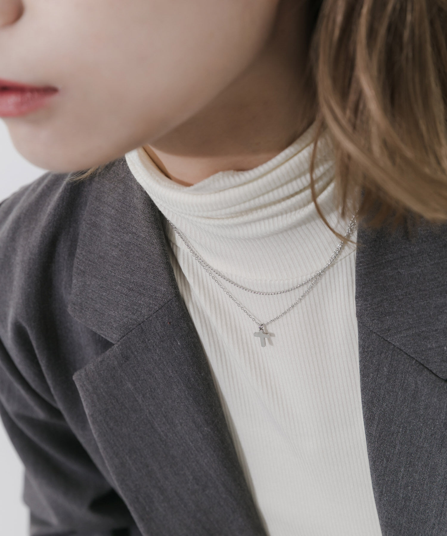 SMELLY「ステンレスクロストップレイヤードネックレス」|ネックレス|