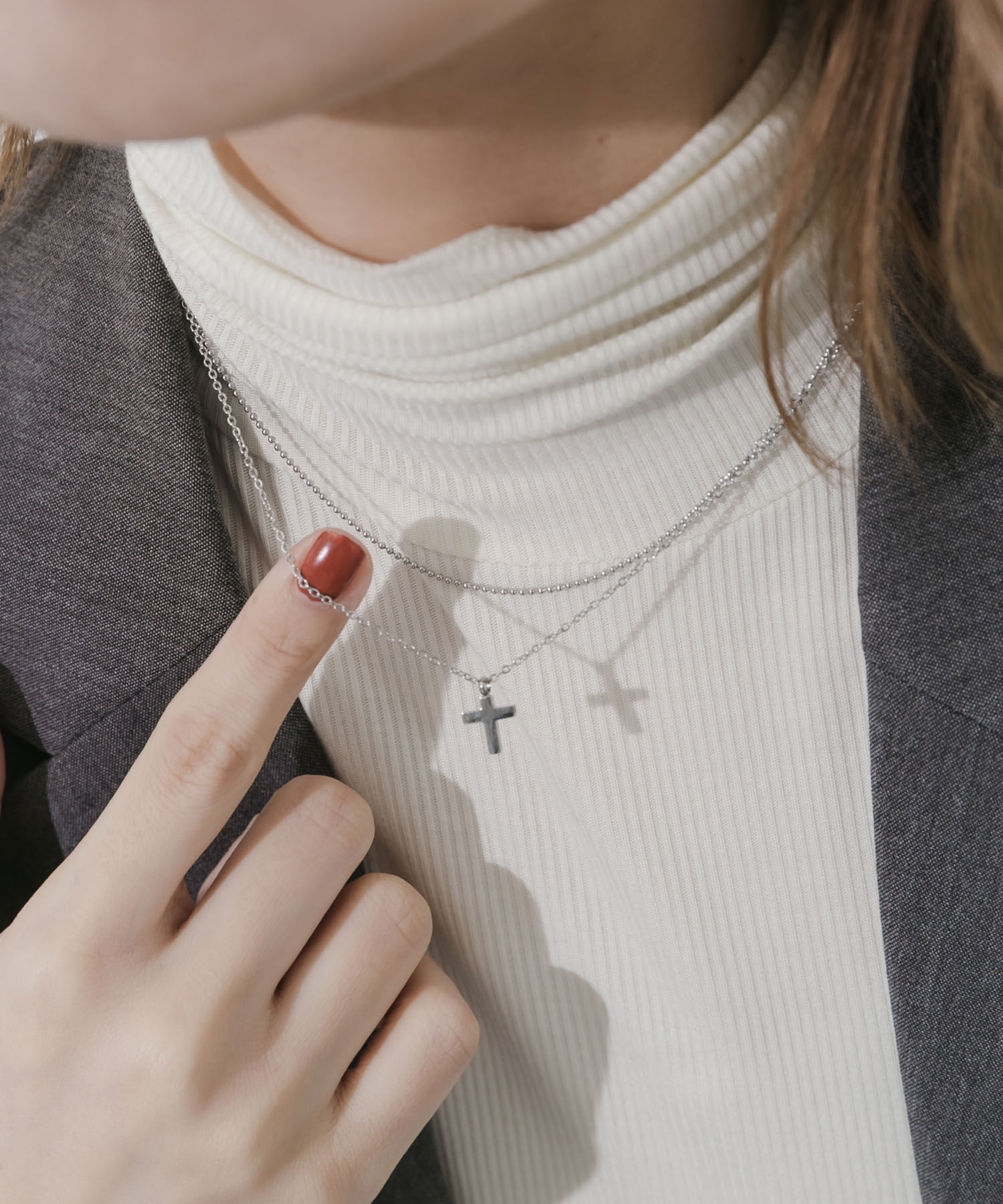 SMELLY「ステンレスクロストップレイヤードネックレス」|ネックレス|