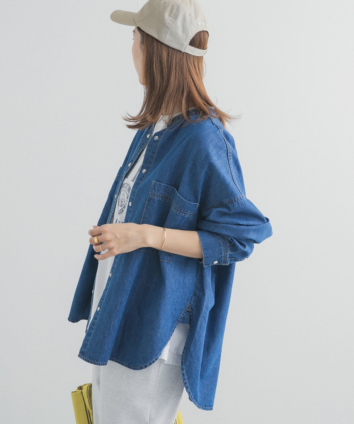 URBAN RESEARCH DOORS「デニムバンドカラーシャツ」|シャツ・ブラウス|