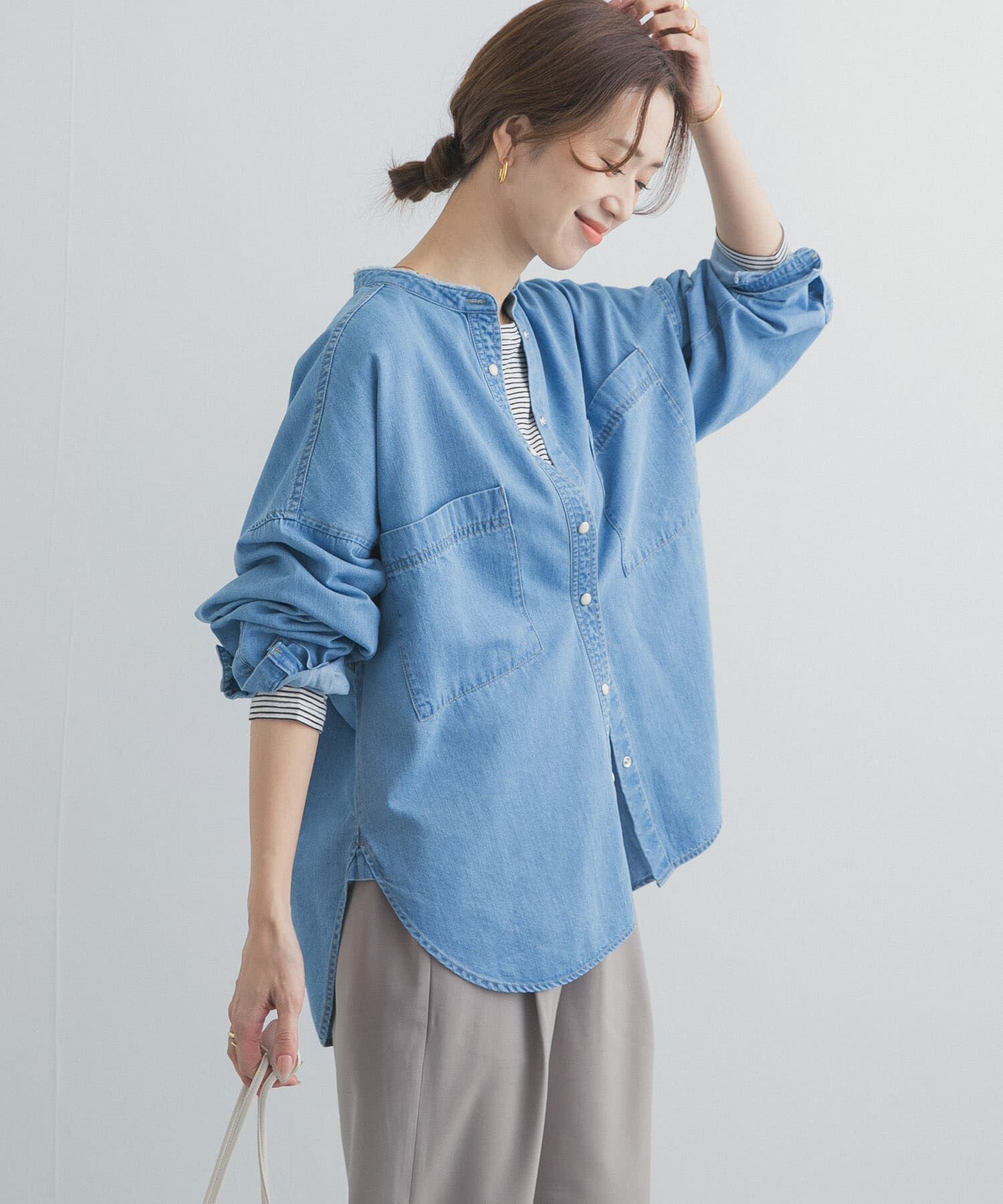 URBAN RESEARCH DOORS「デニムバンドカラーシャツ」|シャツ・ブラウス|