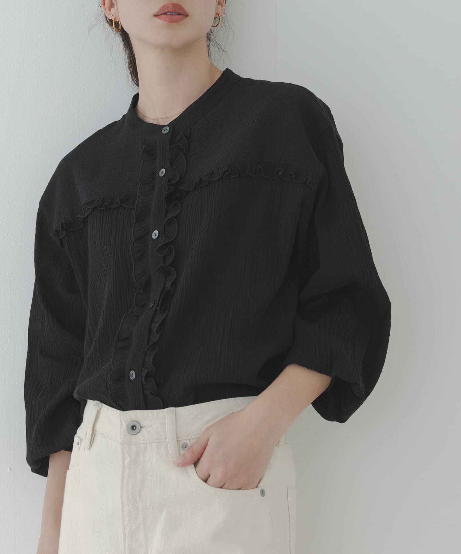 Sonny Label 「バンドカラーフリルコットンシャツブラウス」|シャツ・ブラウス|