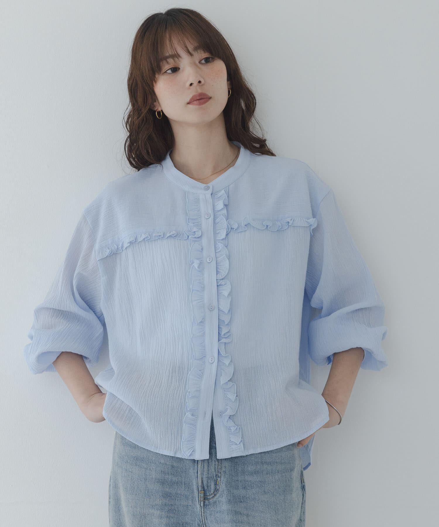 Sonny Label 「バンドカラーフリルコットンシャツブラウス」|シャツ・ブラウス|