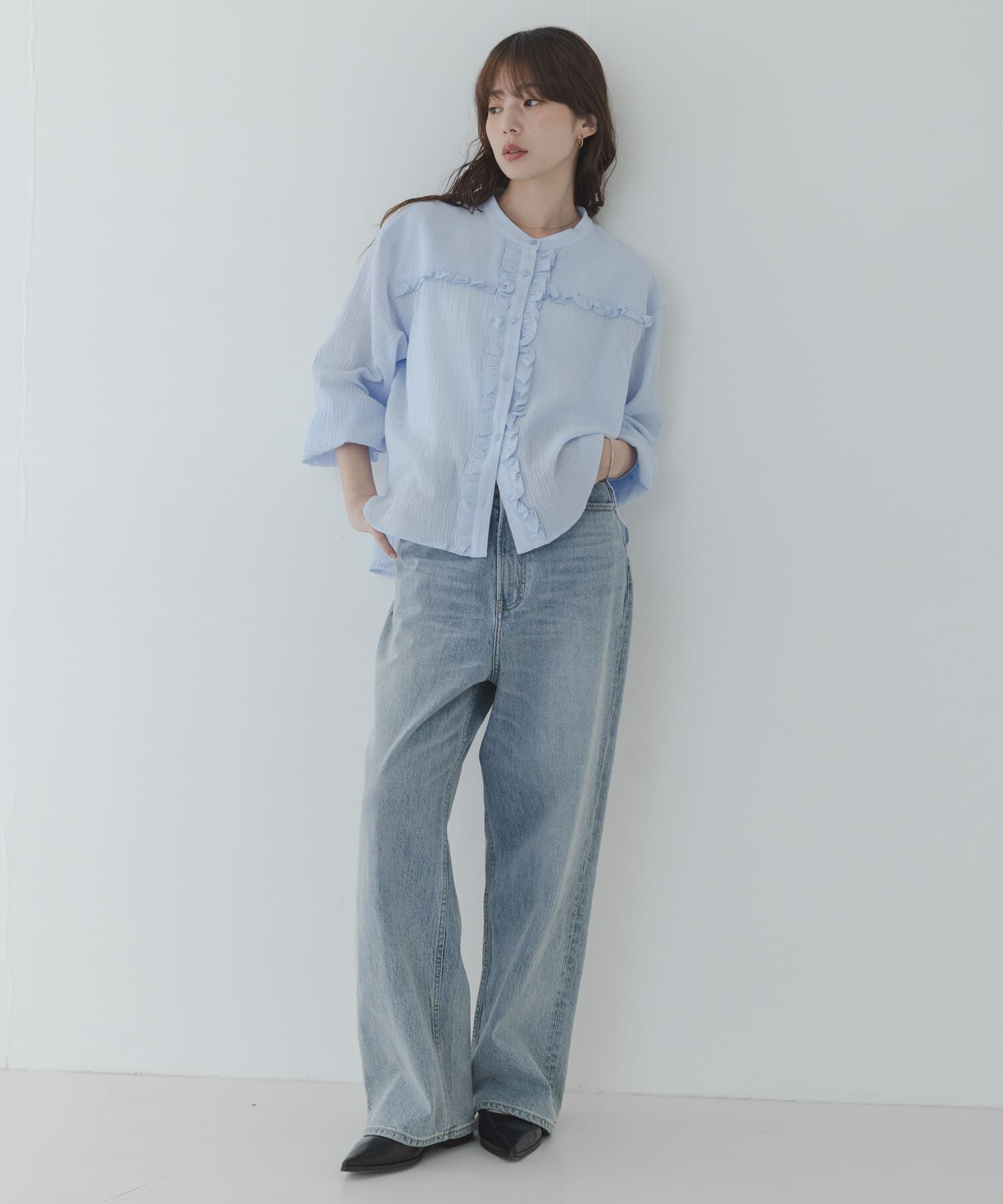 Sonny Label 「バンドカラーフリルコットンシャツブラウス」|シャツ・ブラウス|