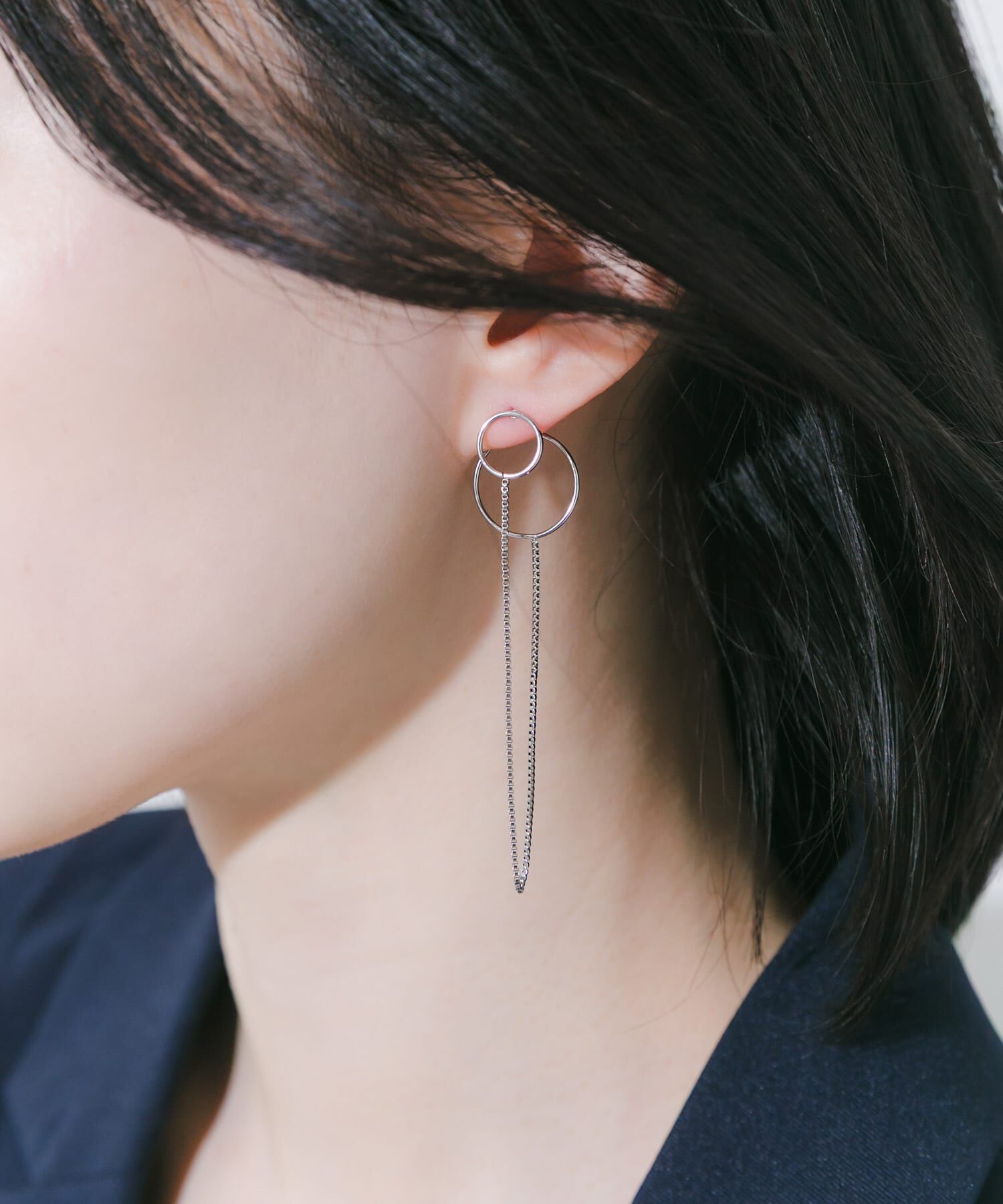 SMELLY「ステンレスダブルリングチェーンピアス」|ピアス|