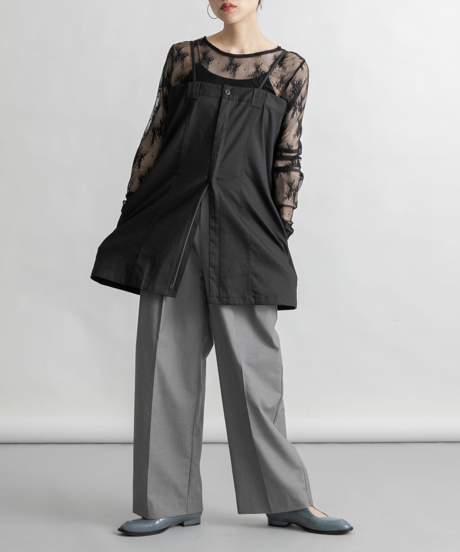  「フロントZIPミニワンピース」|ワンピース|ブラック