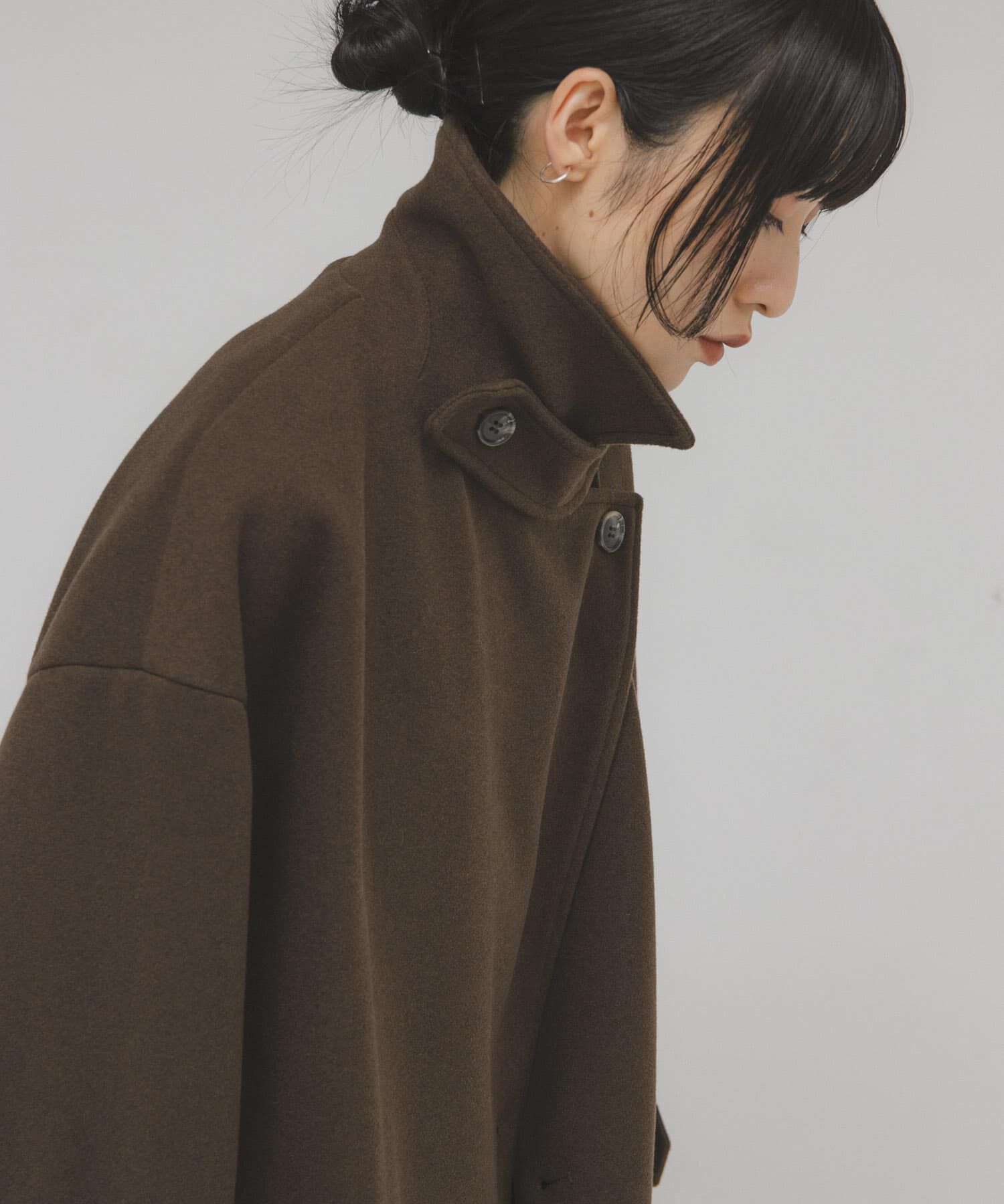  「BIGカラーミドルコート」|ノーカラーコート|