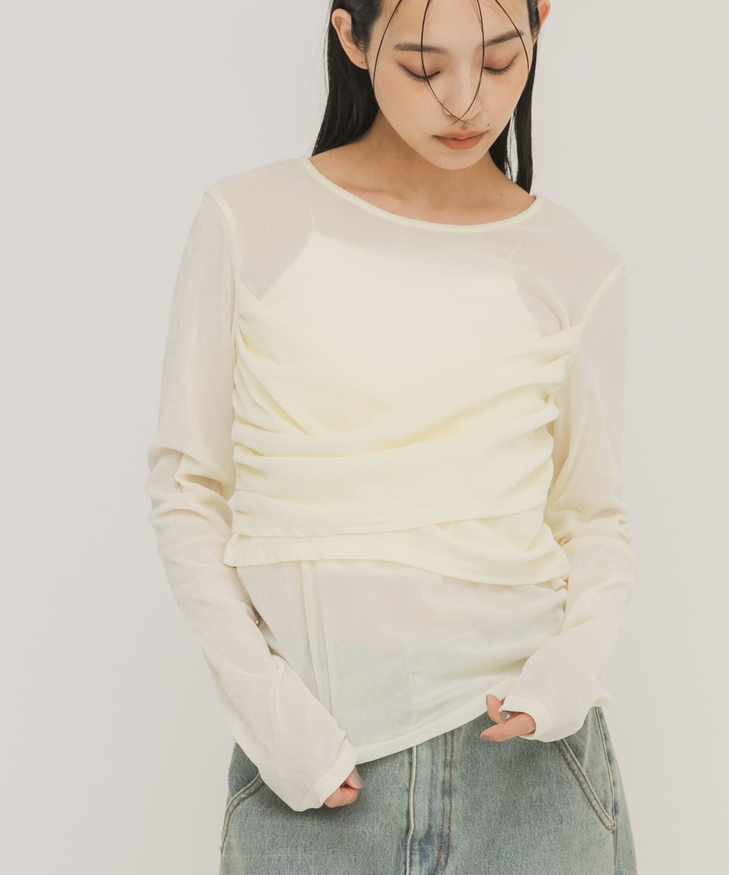  「シアーベロアクロスドレープTEE」|Tシャツ・カットソー|