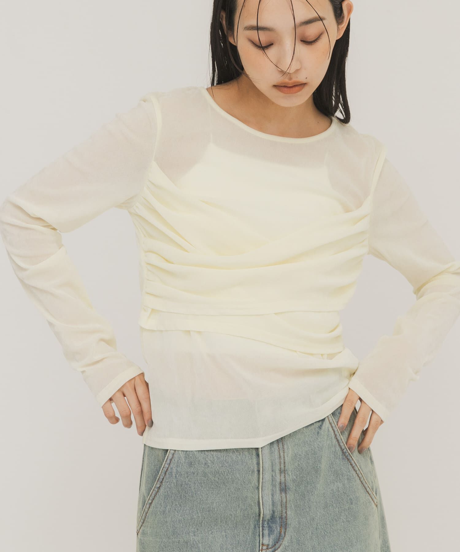  「シアーベロアクロスドレープTEE」|Tシャツ・カットソー|