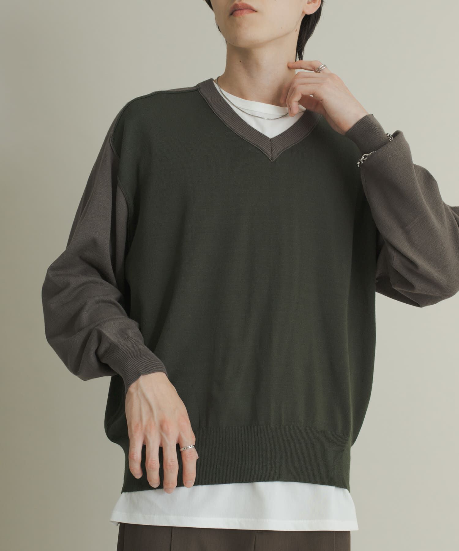 SENSE OF PLACE by URBAN RESEARCH「ハイショクVネックニット」|ニット・セーター|グリーン