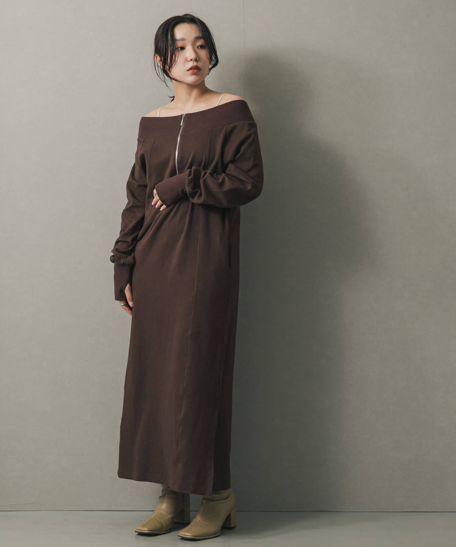 SENSE OF PLACE by URBAN RESEARCH「オフショルハーフジップワンピース」|ワンピース|