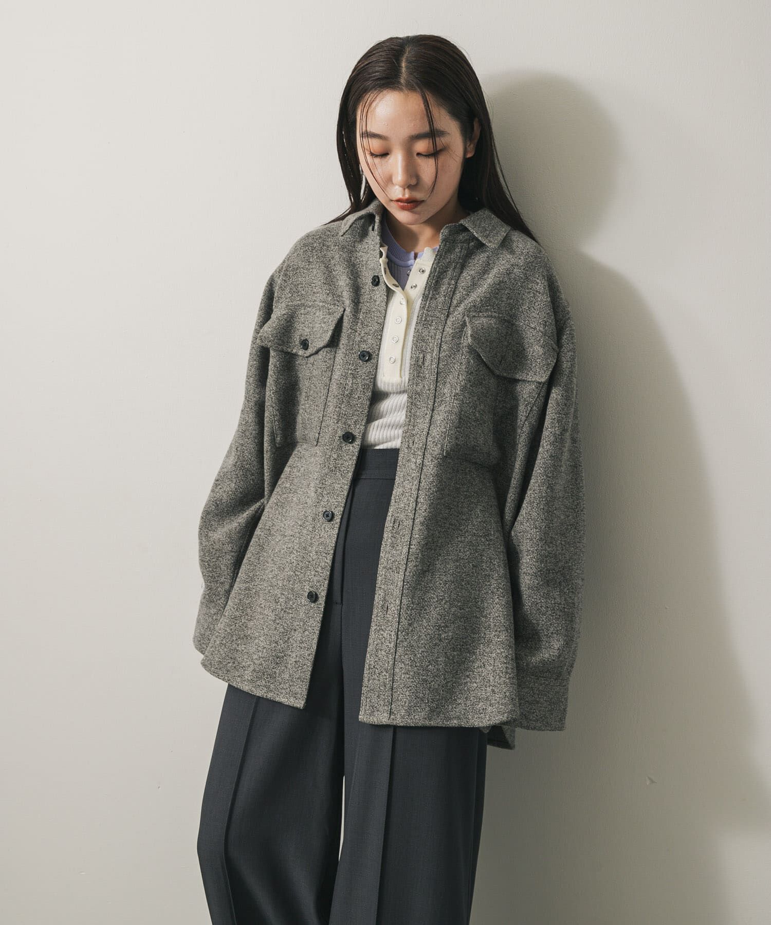 SENSE OF PLACE by URBAN RESEARCH「ウールライクオーバーシャツ」|シャツ・ブラウス|グレー系その他