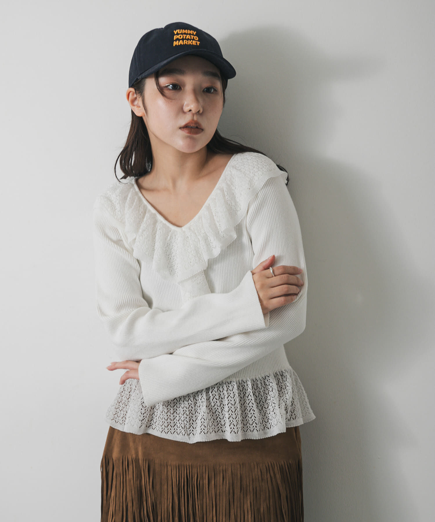 SENSE OF PLACE by URBAN RESEARCH「『洗濯可』フリルレースフレアスリーブニット」|ニット・セーター|