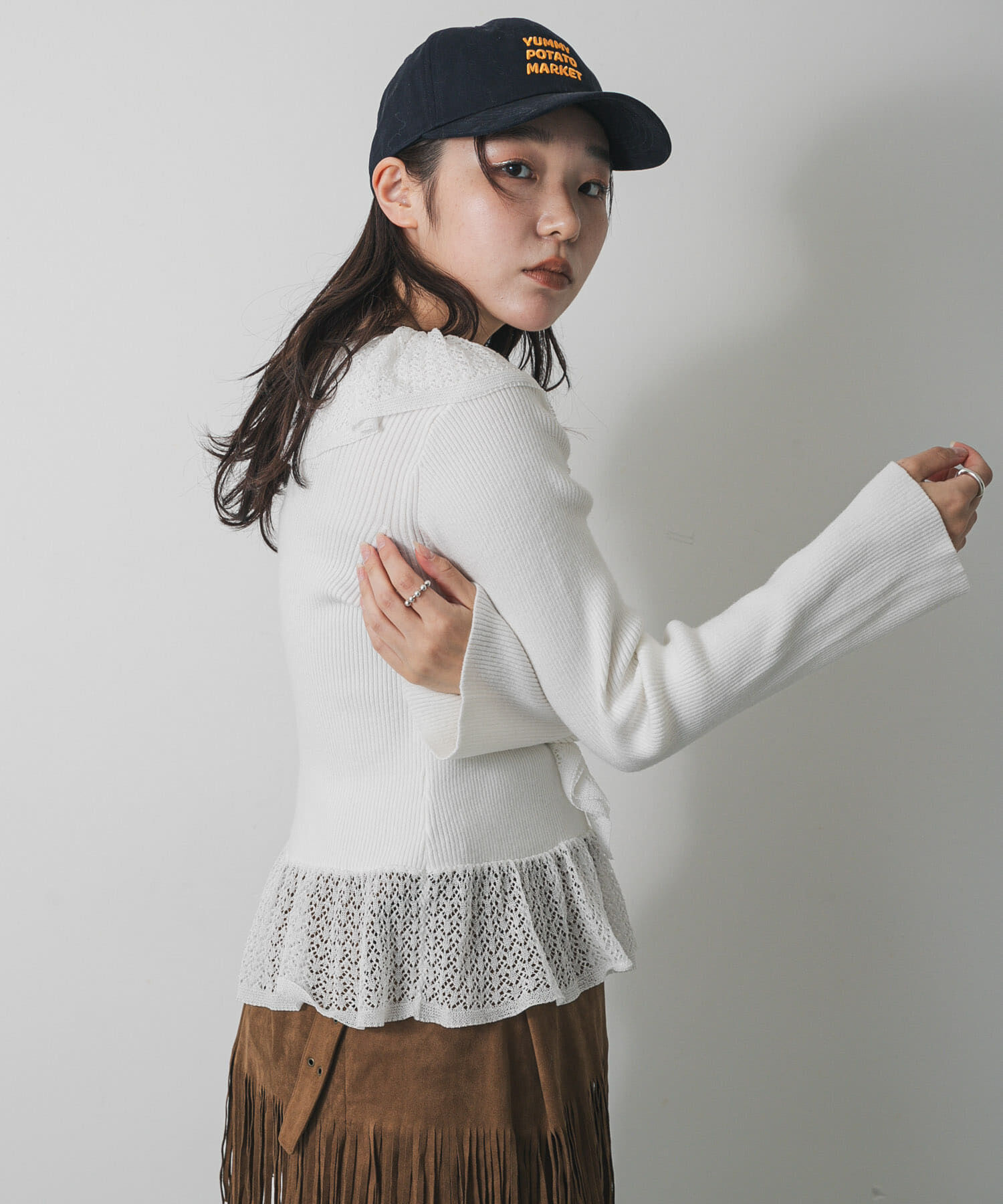 SENSE OF PLACE by URBAN RESEARCH「『洗濯可』フリルレースフレアスリーブニット」|ニット・セーター|