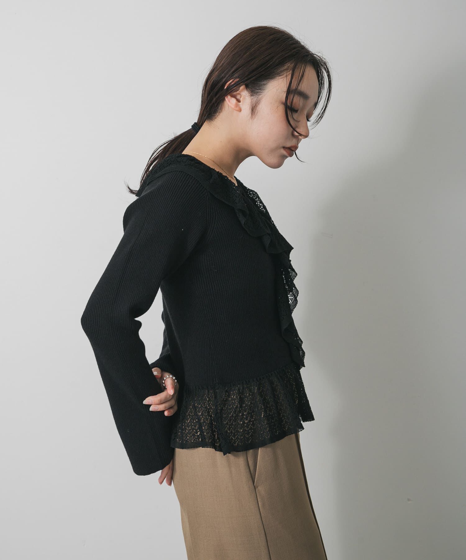 SENSE OF PLACE by URBAN RESEARCH「『洗濯可』フリルレースフレアスリーブニット」|ニット・セーター|