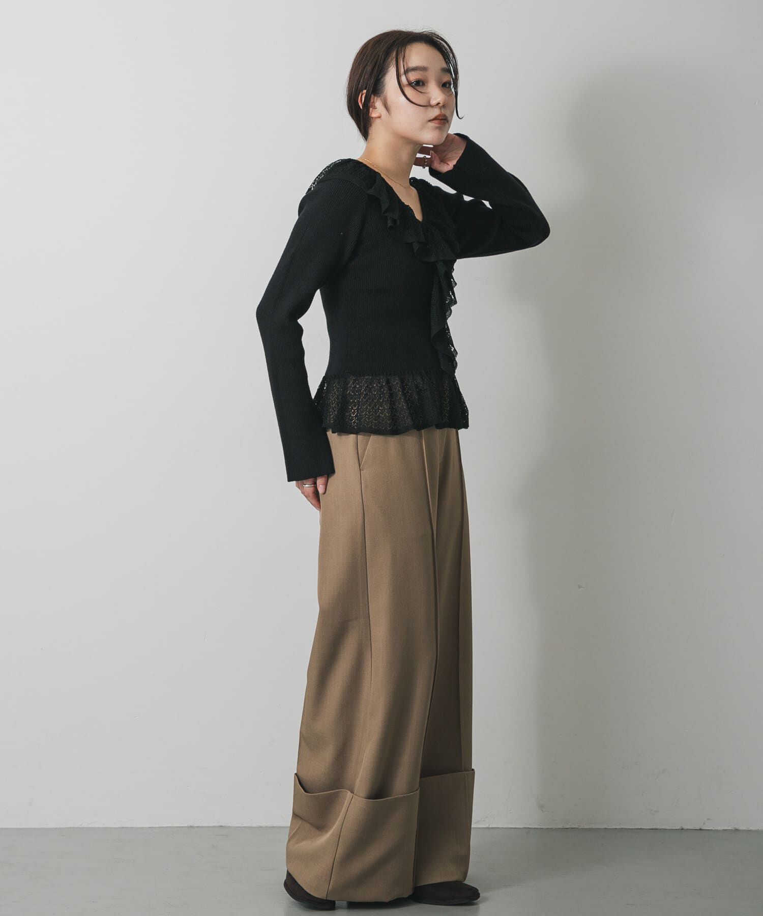 SENSE OF PLACE by URBAN RESEARCH「『洗濯可』フリルレースフレアスリーブニット」|ニット・セーター|