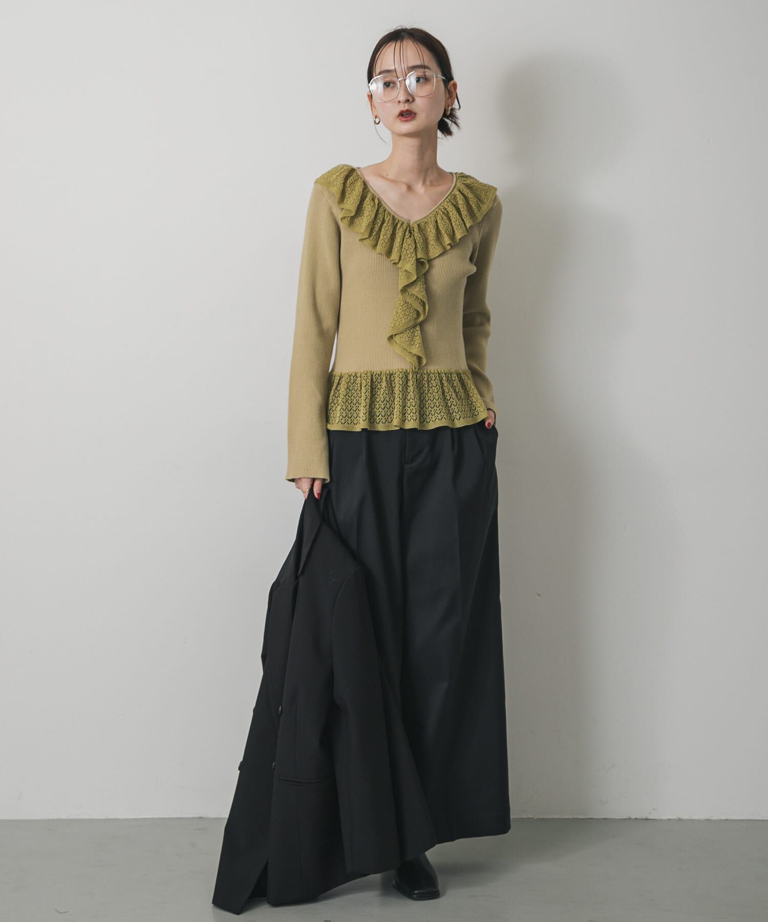 SENSE OF PLACE by URBAN RESEARCH「『洗濯可』フリルレースフレアスリーブニット」|ニット・セーター|