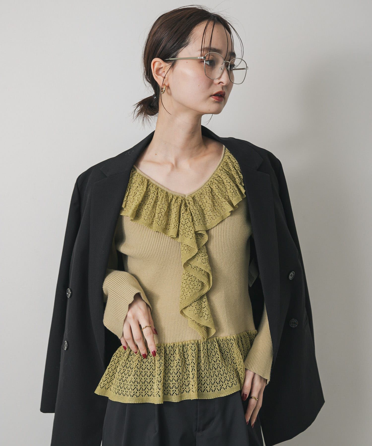 SENSE OF PLACE by URBAN RESEARCH「『洗濯可』フリルレースフレアスリーブニット」|ニット・セーター|