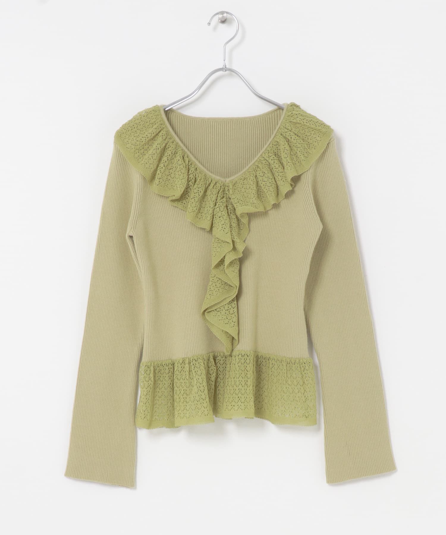 SENSE OF PLACE by URBAN RESEARCH「『洗濯可』フリルレースフレアスリーブニット」|ニット・セーター|