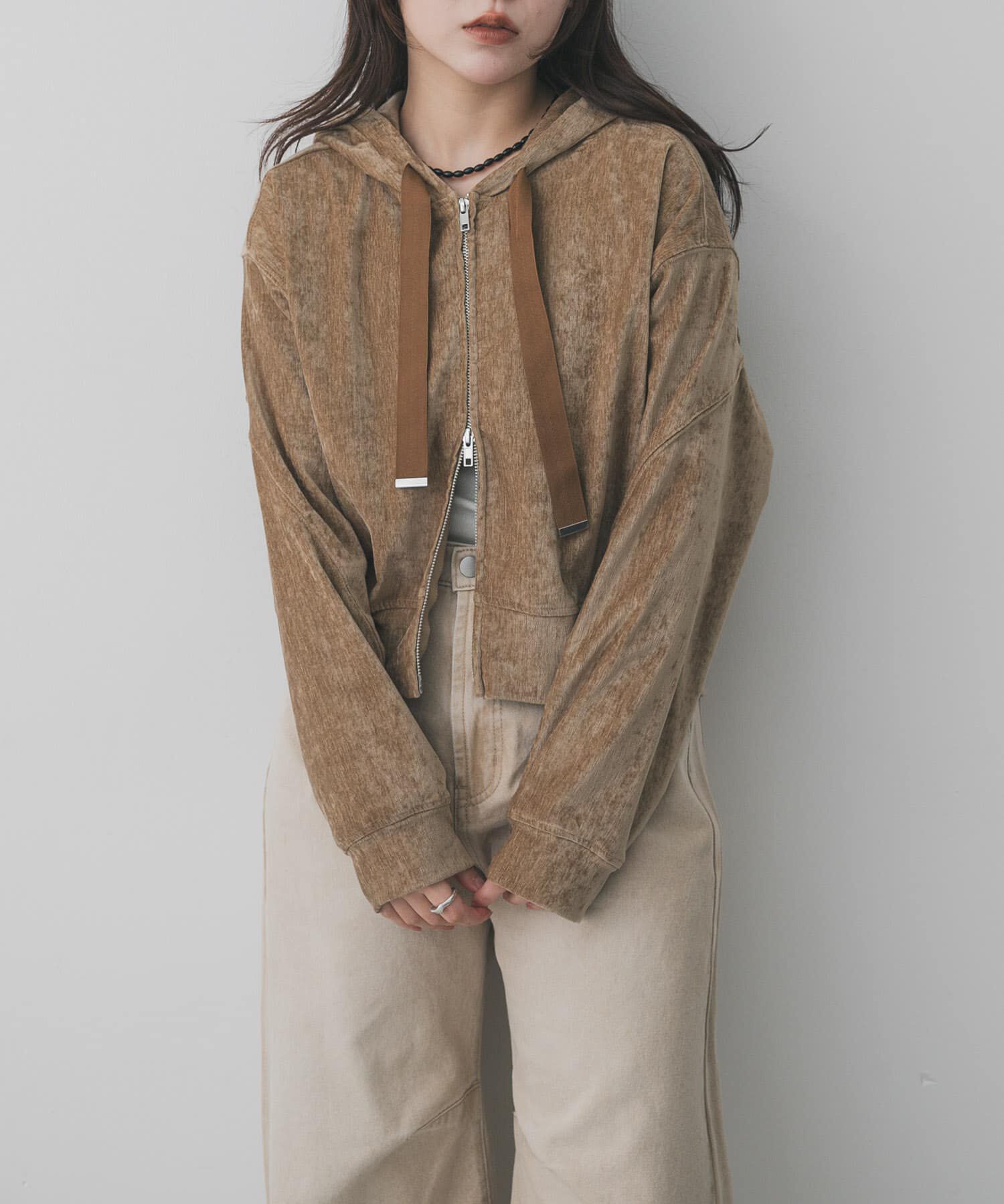 SENSE OF PLACE by URBAN RESEARCH「ベロアジップフーディ」|パーカー|ベージュ