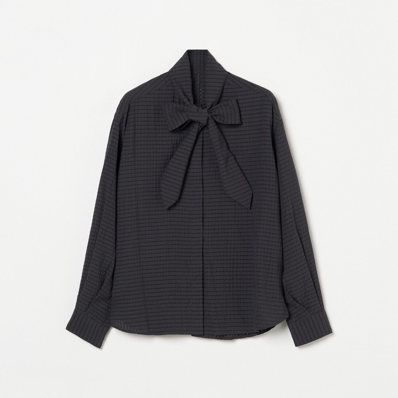 HELIOPOLE「HELIOPOLE SHEER CHECK BOWTIE BLOUSE」|シャツ・ブラウス|ブラック