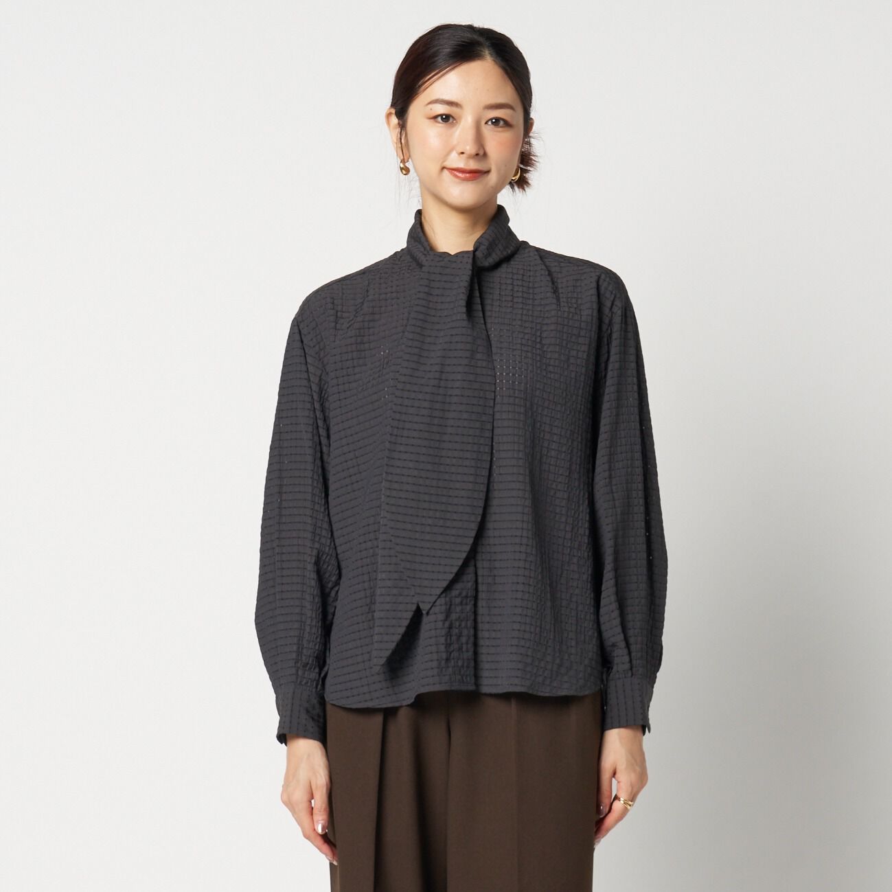 HELIOPOLE「HELIOPOLE SHEER CHECK BOWTIE BLOUSE」|シャツ・ブラウス|