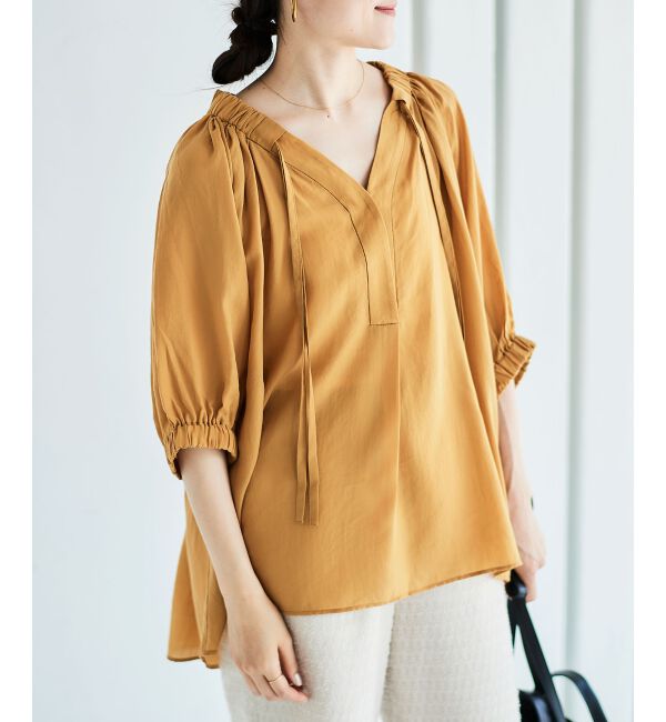 le.coeur blanc「シアーVネックギャザーブラウス」|シャツ・ブラウス|