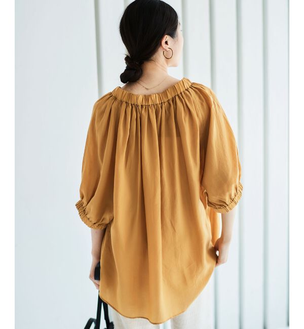 le.coeur blanc「シアーVネックギャザーブラウス」|シャツ・ブラウス|