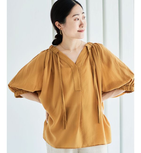 le.coeur blanc「シアーVネックギャザーブラウス」|シャツ・ブラウス|